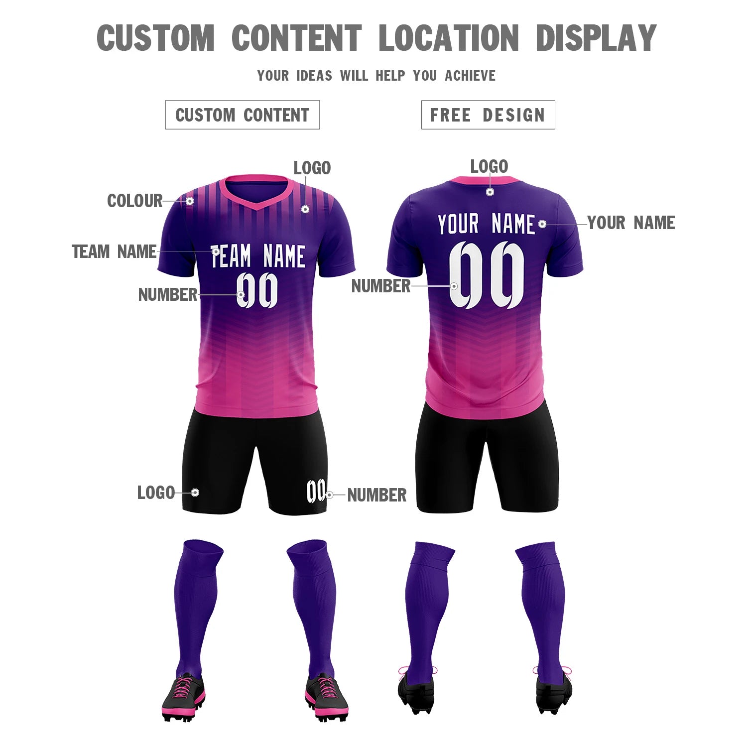 Custom Purple Pink Soft Training Uniform Soccer Sets Jersey