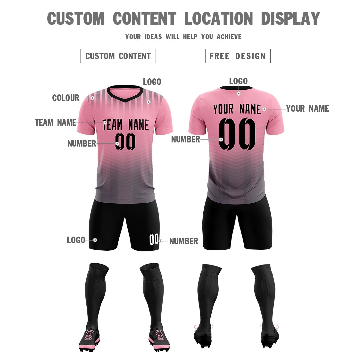Custom Light Pink Gray Soft Training Uniform Soccer Sets Jersey