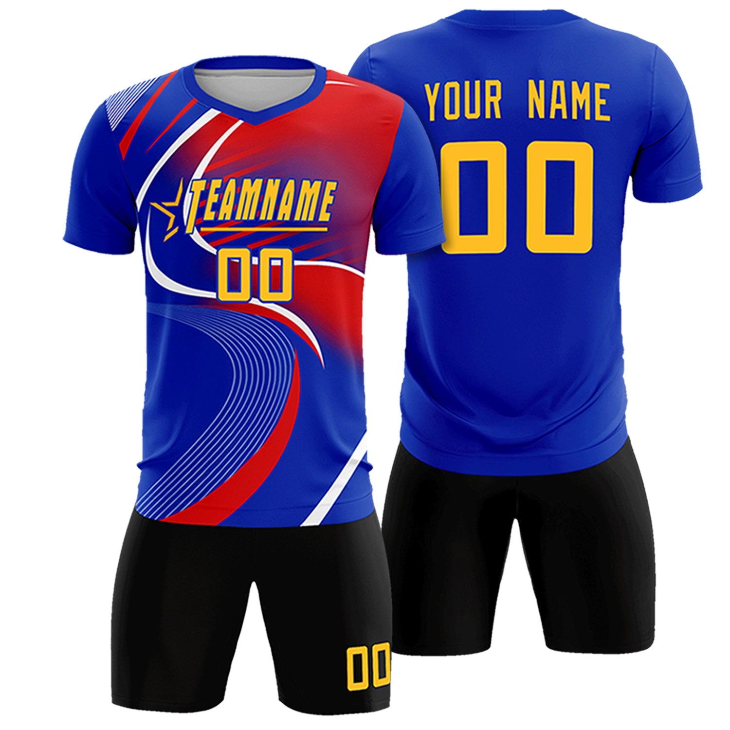 Custom Royal Blue White-Red Casual Printing Sportswear Soccer Sets Jersey