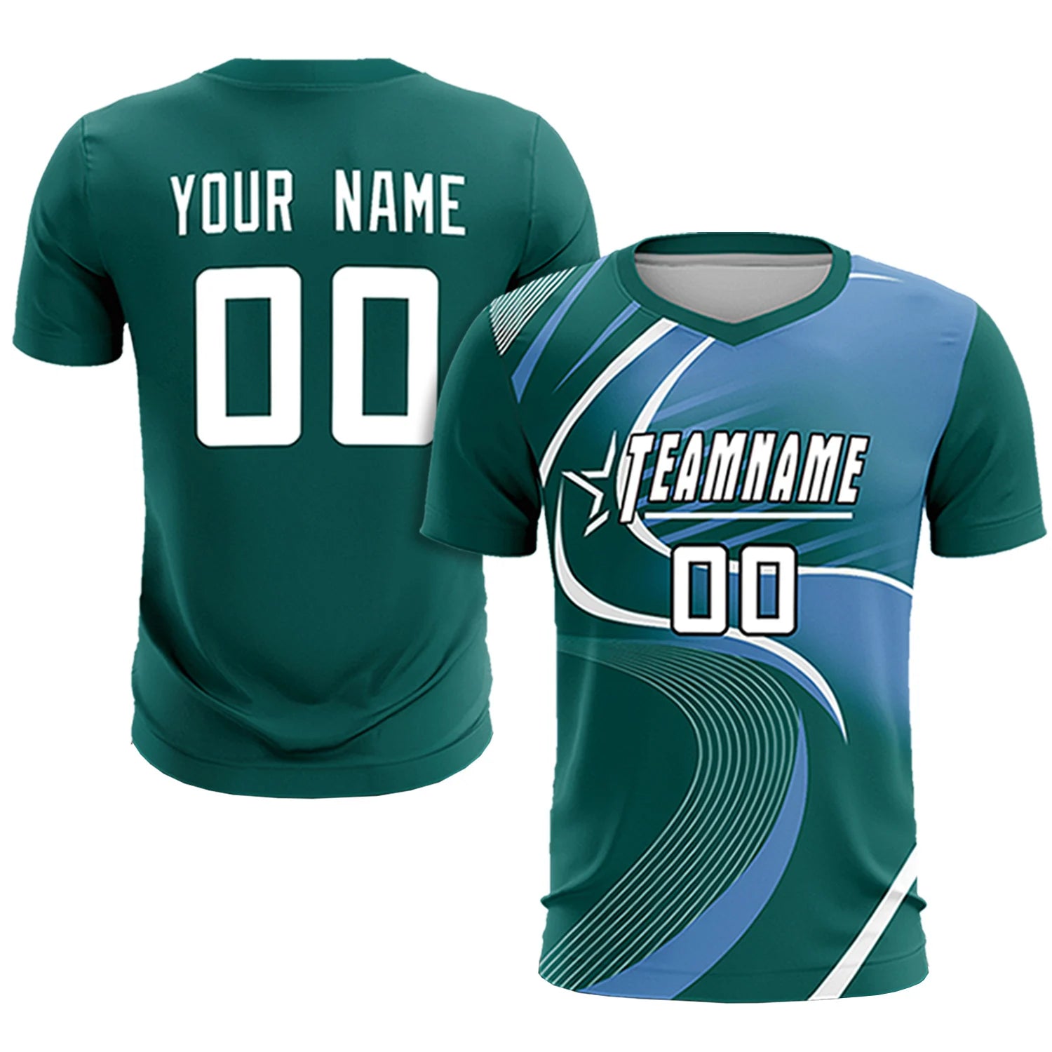Custom Midnight Green White-Light Blue Casual Printing Sportswear Soccer Sets Jersey