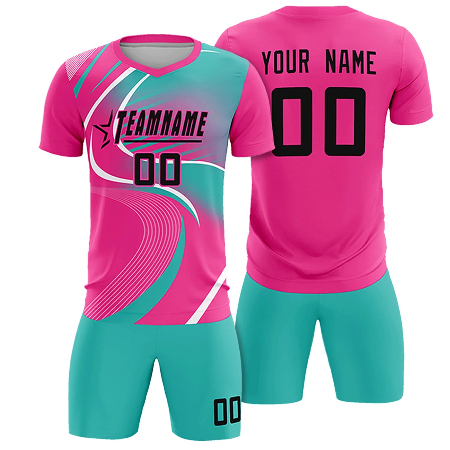 Custom Pink White-Bright Green Casual Printing Sportswear Soccer Sets Jersey