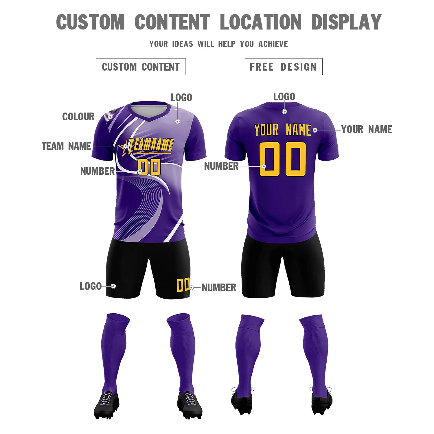 Custom Purple White-Light Purple Casual Printing Sportswear Soccer Sets Jersey