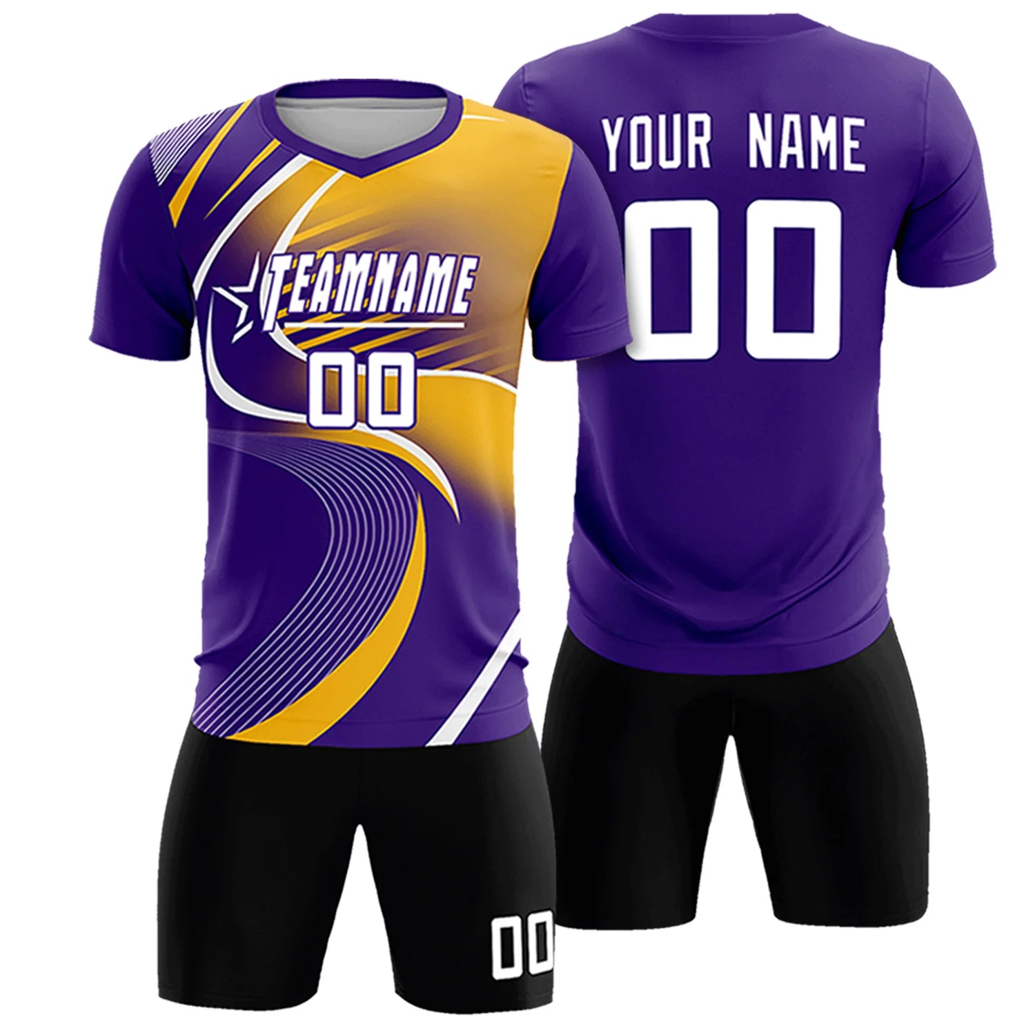 Custom Purple White-Gold01 Casual Printing Sportswear Soccer Sets Jersey