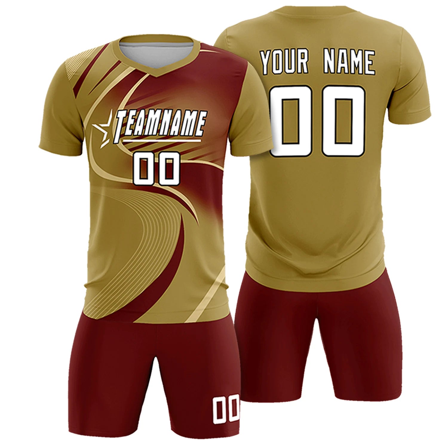 Custom Old Gold Khaki-Crimson Casual Printing Sportswear Soccer Sets Jersey