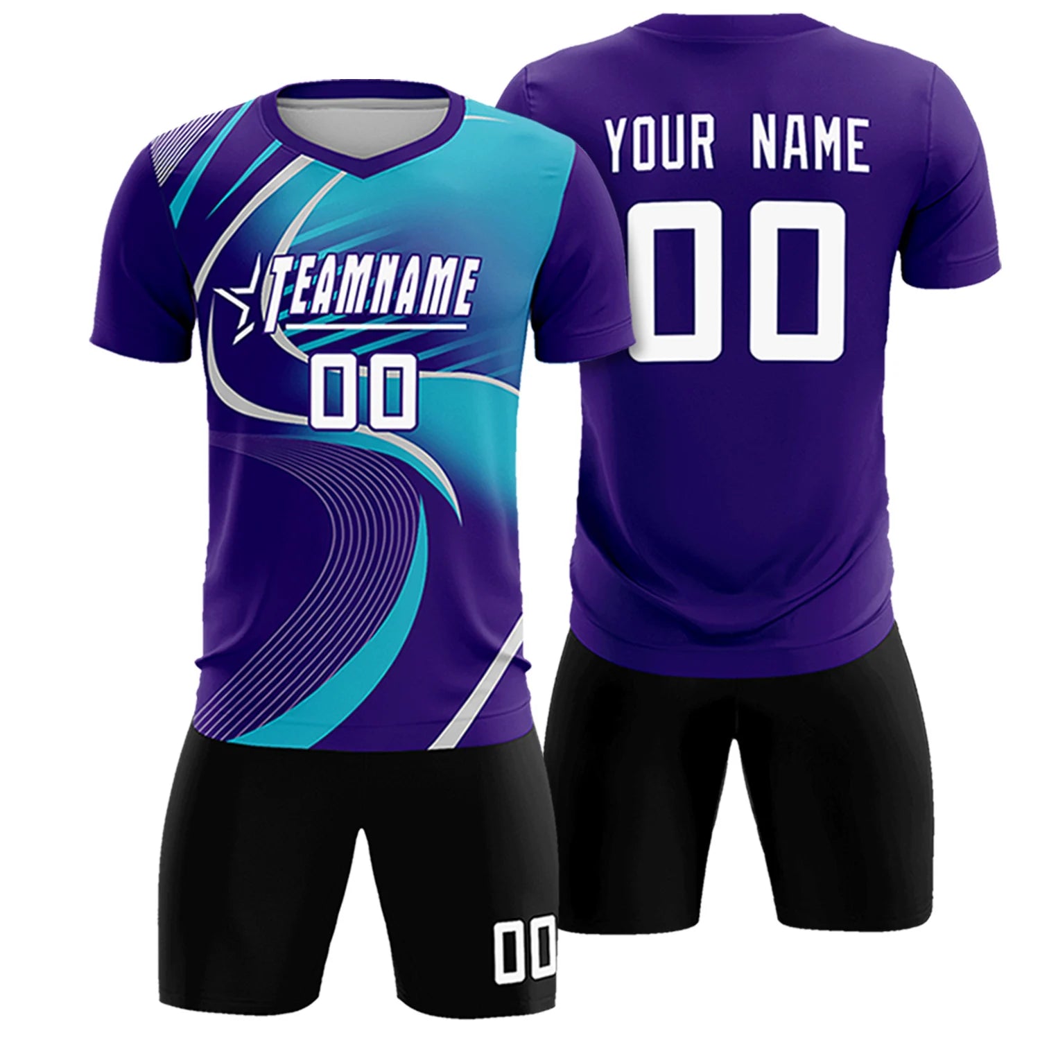 Custom Purple Gray-Aqua Casual Printing Sportswear Soccer Sets Jersey
