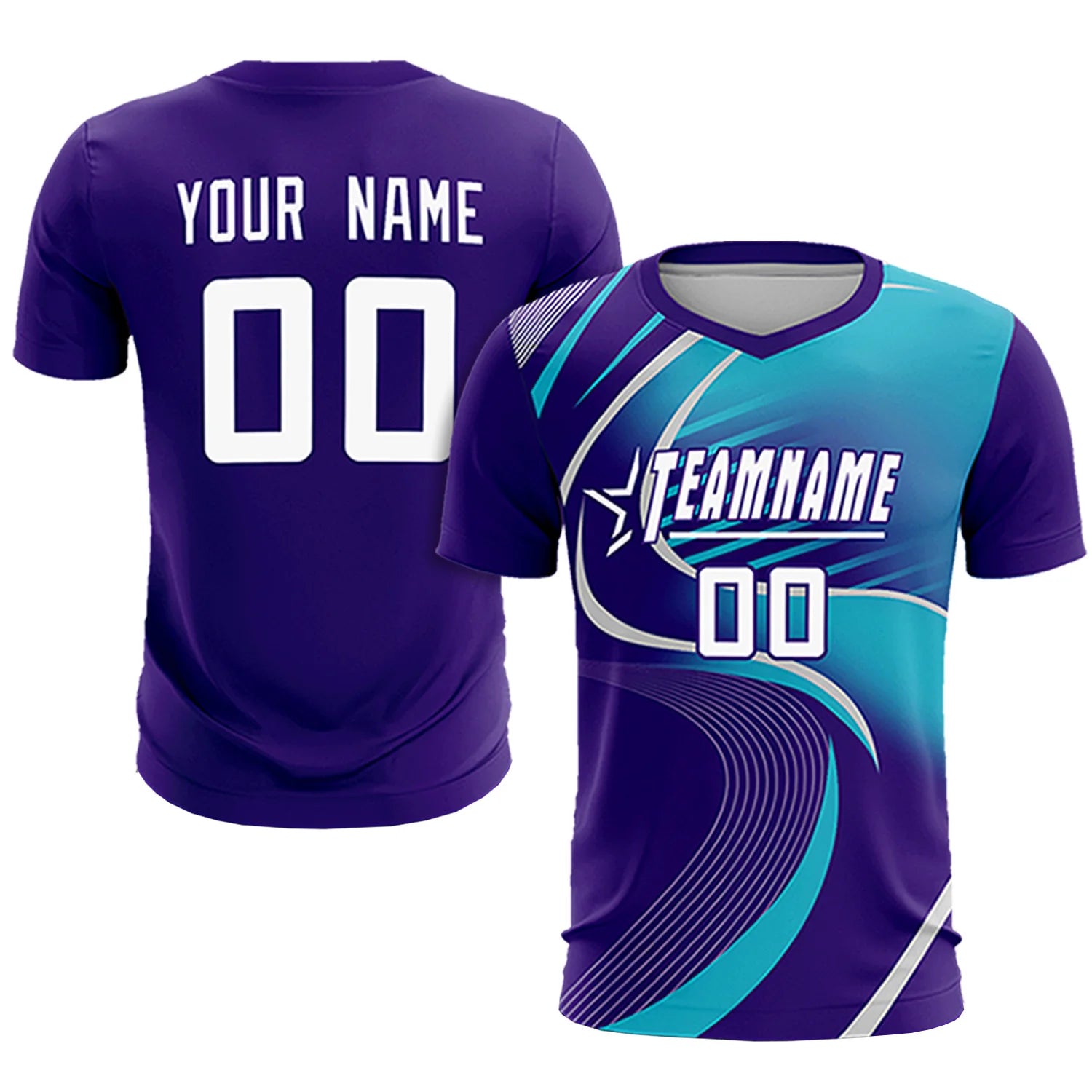 Custom Purple Gray-Aqua Casual Printing Sportswear Soccer Sets Jersey