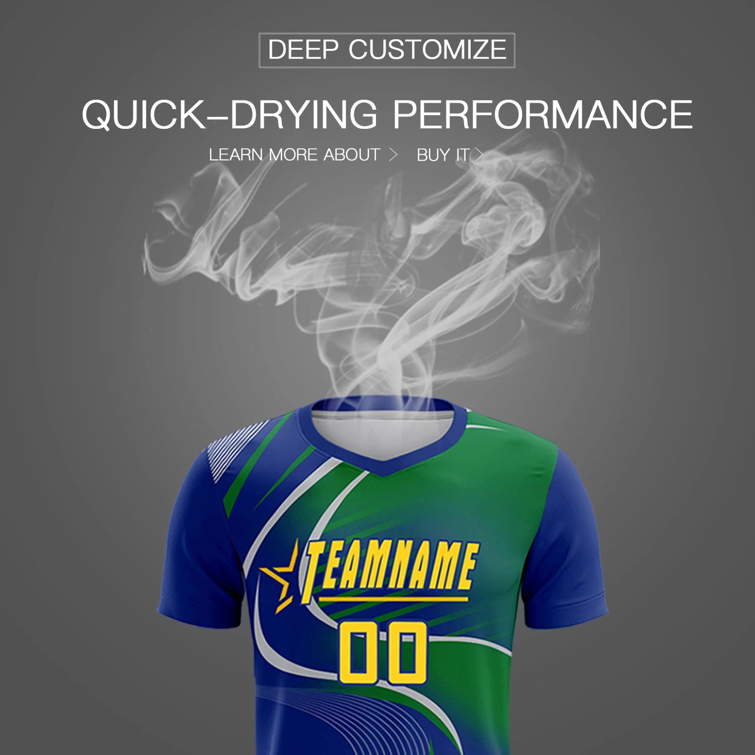 Custom Royal Blue Gray-Kelly Green Casual Printing Sportswear Soccer Sets Jersey