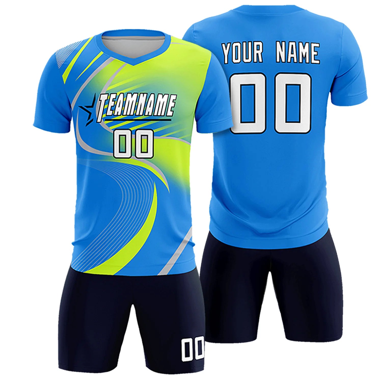 Custom Powder Blue Gray-Neon Green Casual Printing Sportswear Soccer Sets Jersey