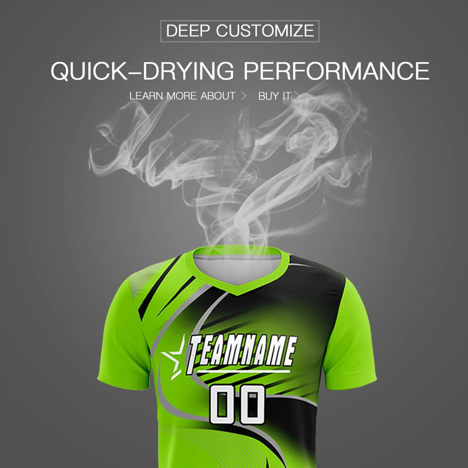 Custom Neon Green Gray-Black Casual Printing Sportswear Soccer Sets Jersey