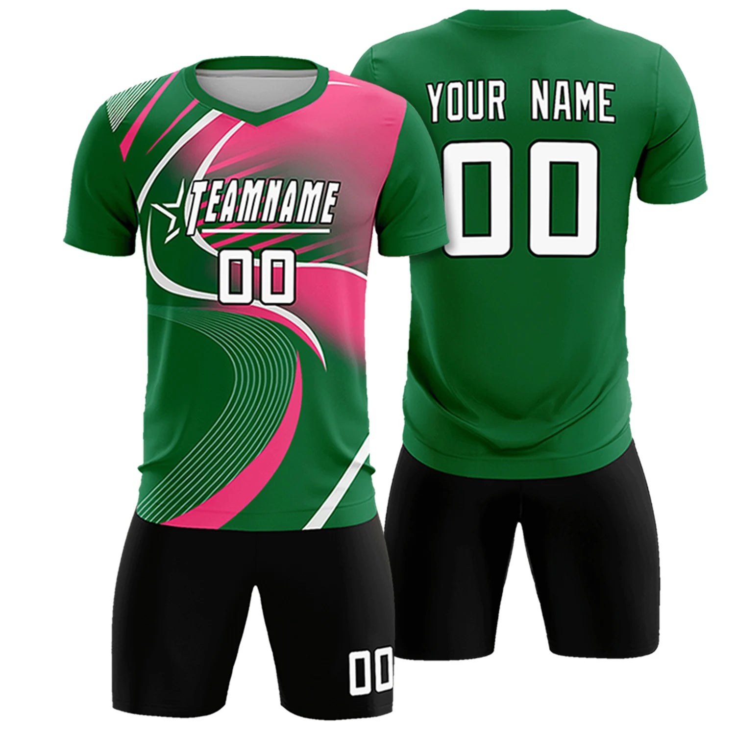 Custom Kelly Green White-Pink Casual Printing Sportswear Soccer Sets Jersey