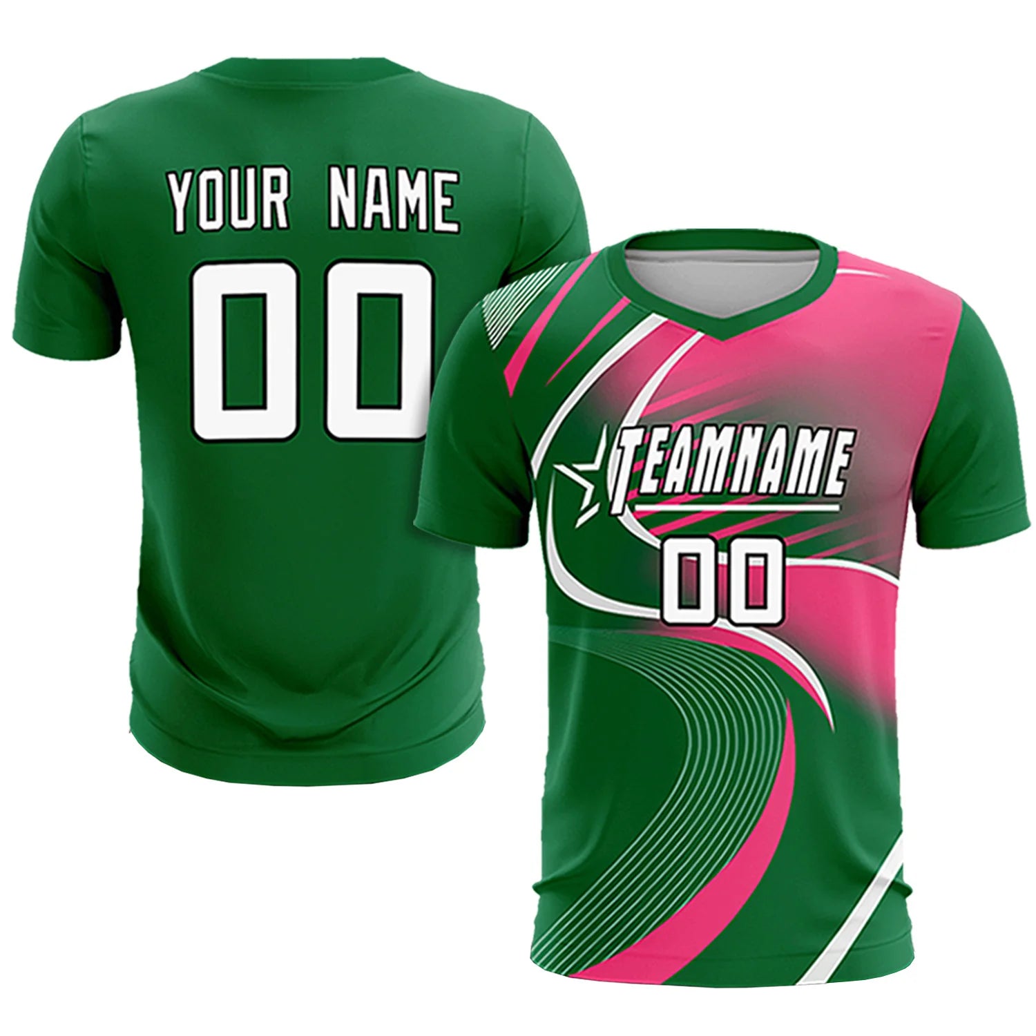 Custom Kelly Green White-Pink Casual Printing Sportswear Soccer Sets Jersey