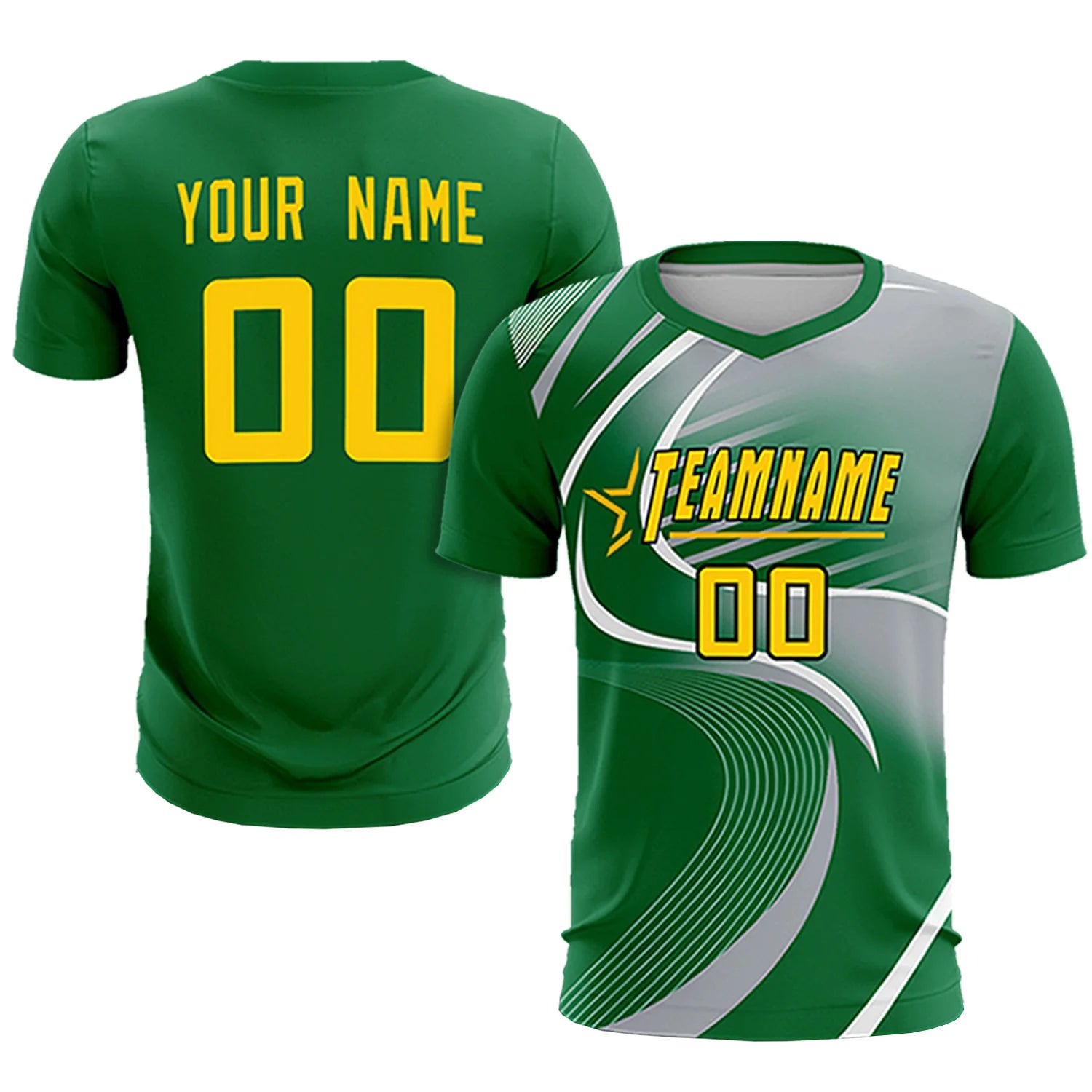 Custom Kelly Green White-Gray Casual Printing Sportswear Soccer Sets Jersey