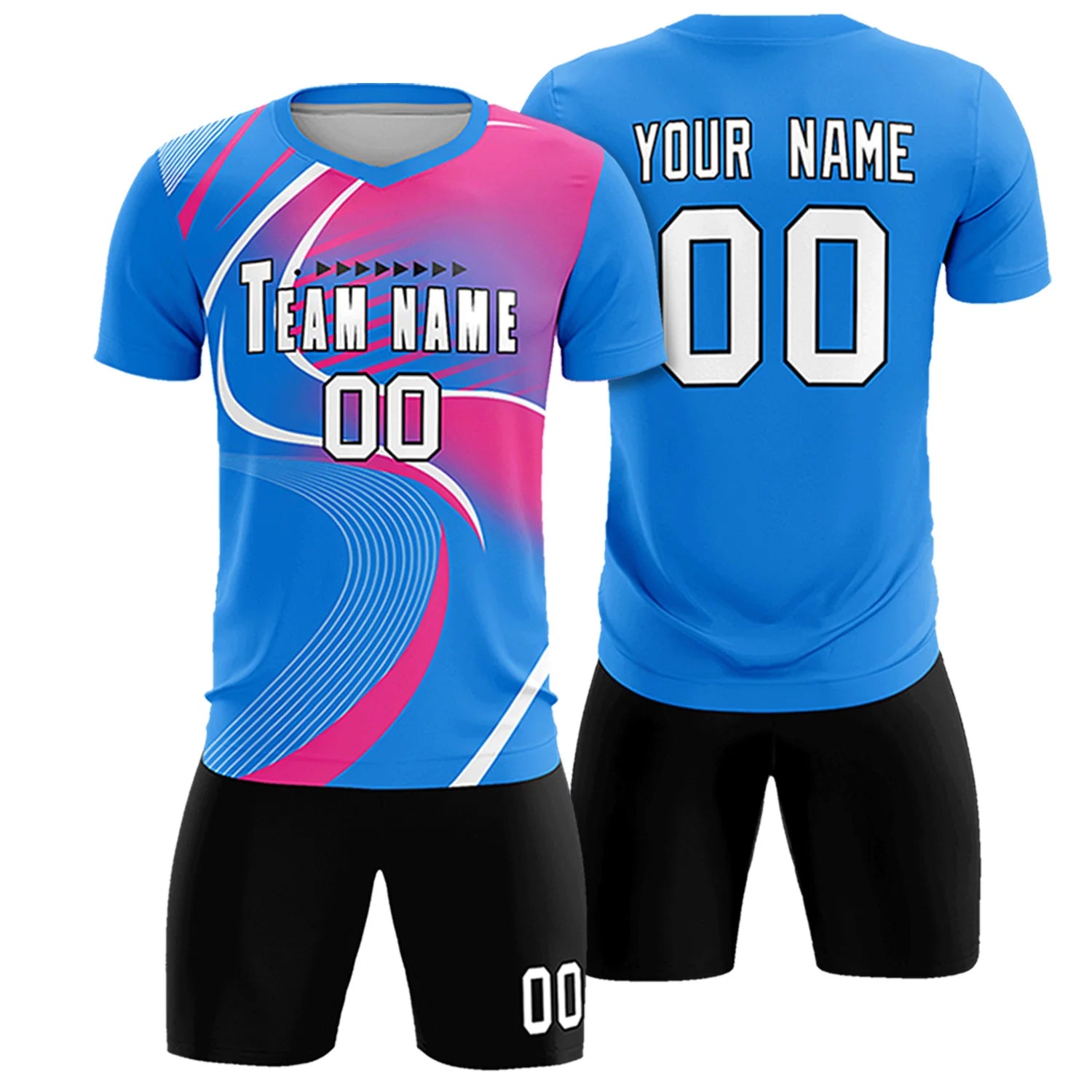 Custom Powder Blue White-Pink Casual Printing Sportswear Soccer Sets Jersey