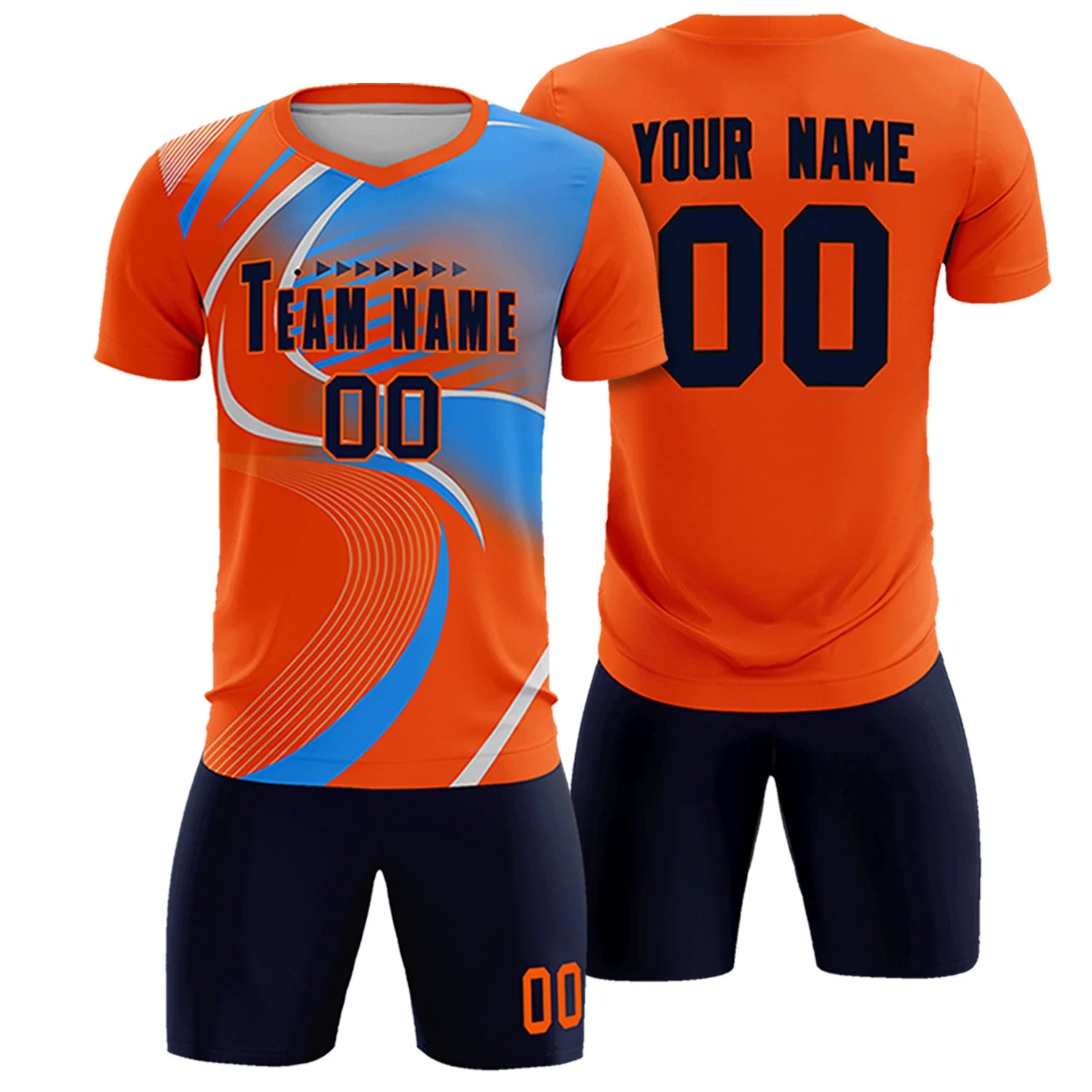 Custom Orange Gray-Light Blue Casual Printing Sportswear Soccer Sets Jersey