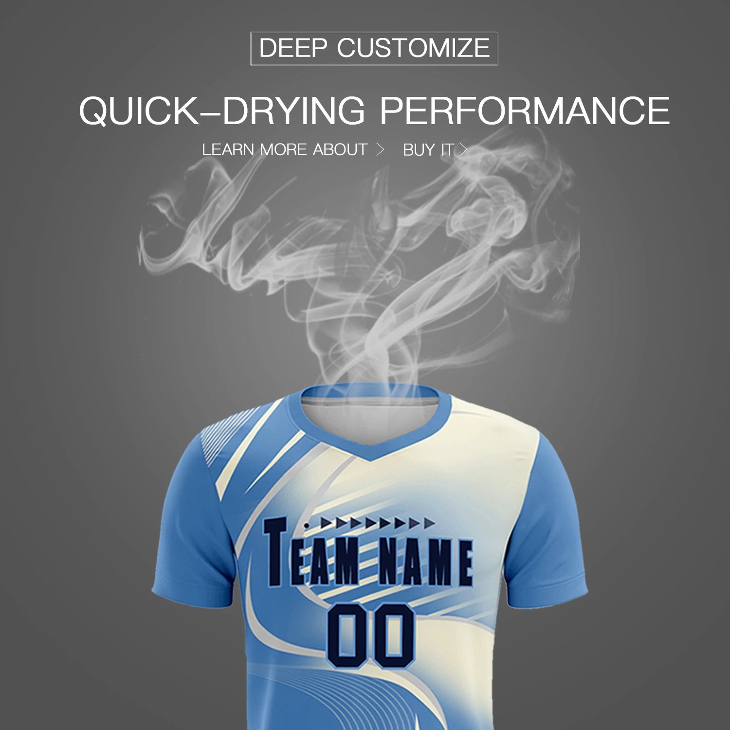 Custom Light Blue Gray-Khaki Casual Printing Sportswear Soccer Sets Jersey