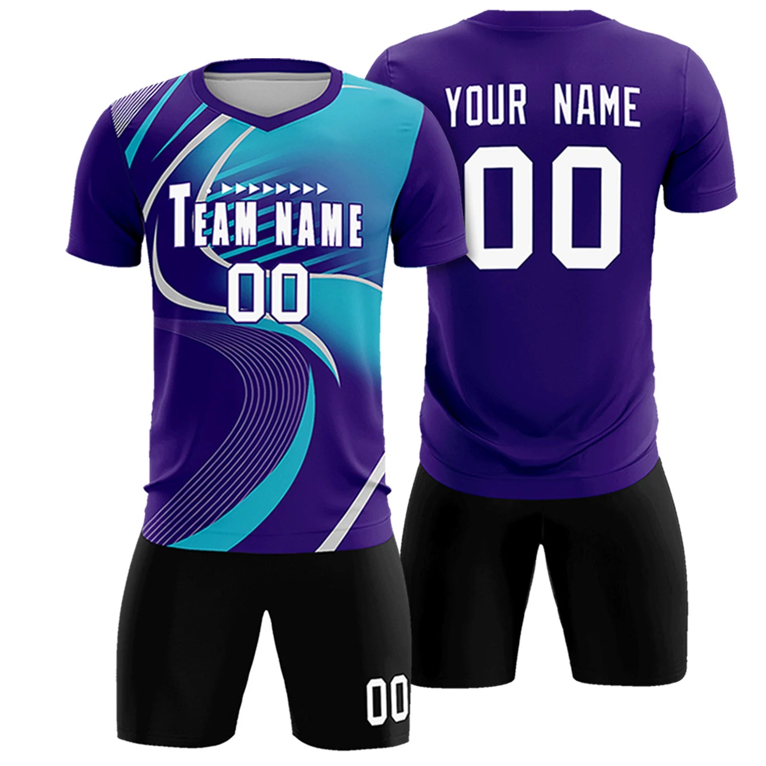 Custom Purple Gray-Aqua Casual Printing Sportswear Soccer Sets Jersey