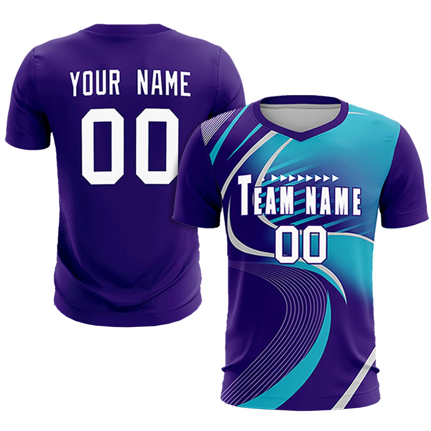 Custom Purple Gray-Aqua Casual Printing Sportswear Soccer Sets Jersey