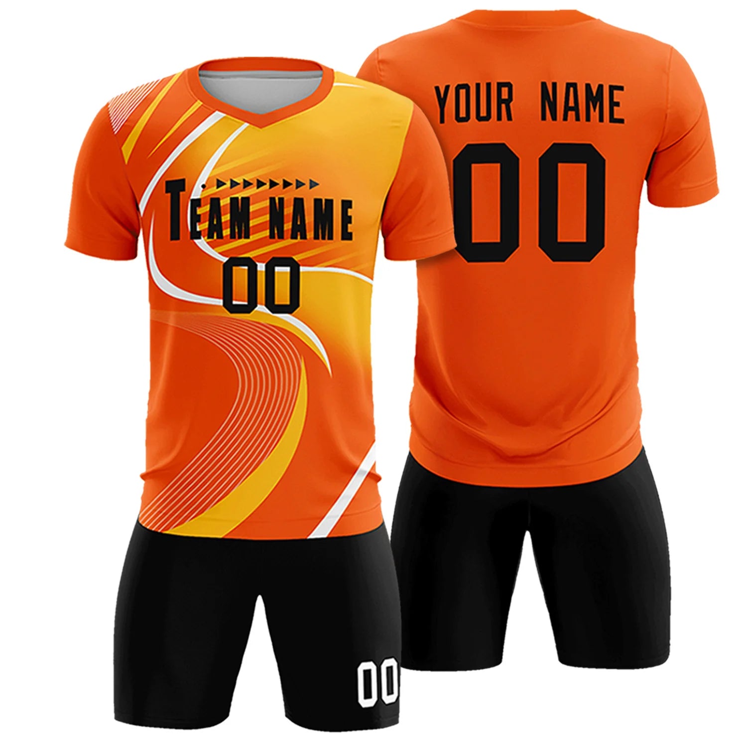 Custom Orange White-Yellow Casual Printing Sportswear Soccer Sets Jersey