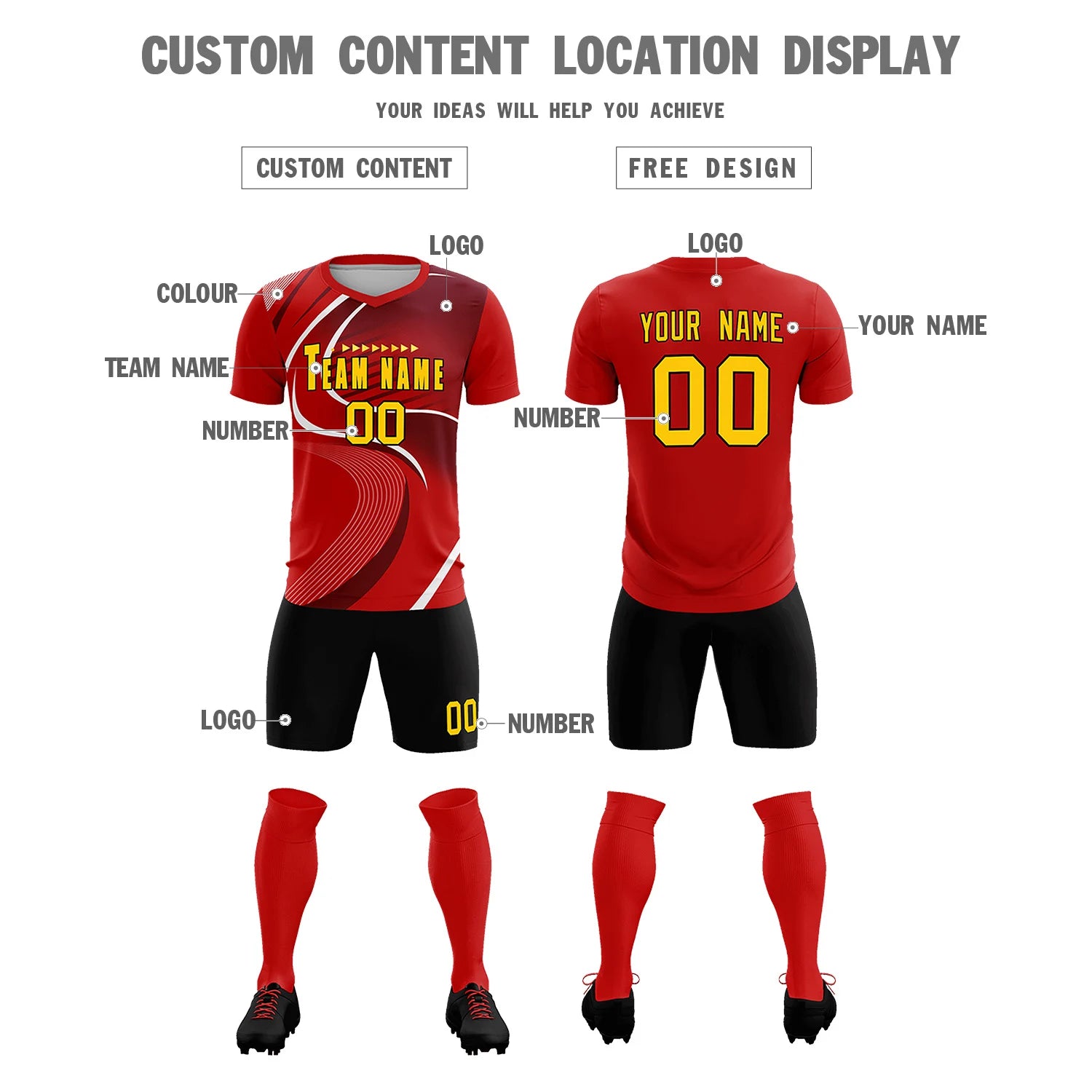 Custom Red White-Crimson Casual Printing Sportswear Soccer Sets Jersey