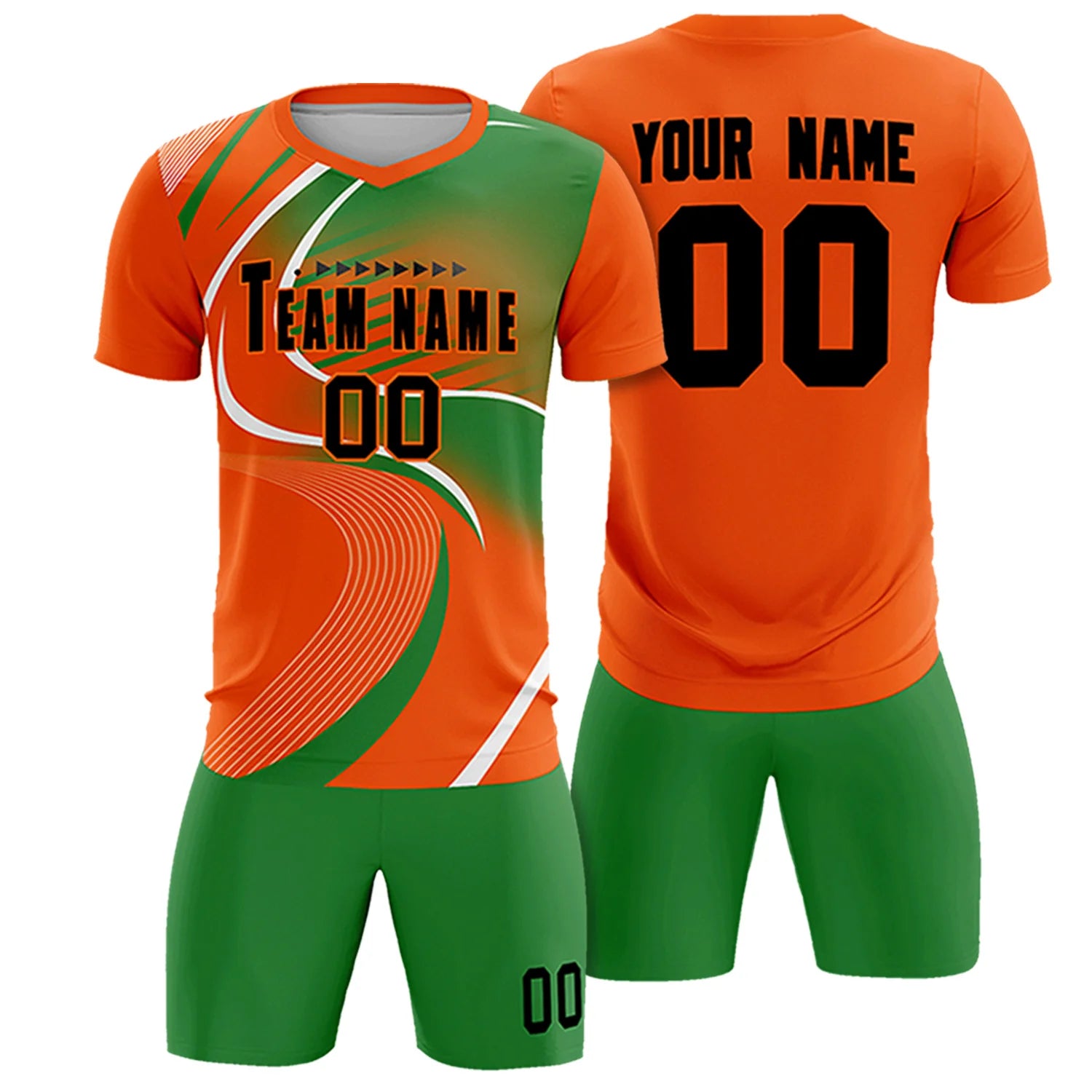 Custom Orange White-Kelly Green Casual Printing Sportswear Soccer Sets Jersey
