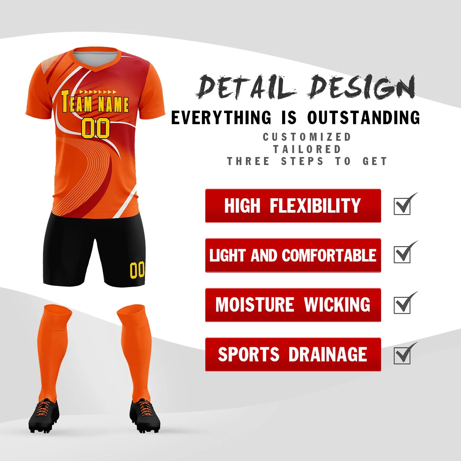 Custom Orange White-Red Casual Printing Sportswear Soccer Sets Jersey