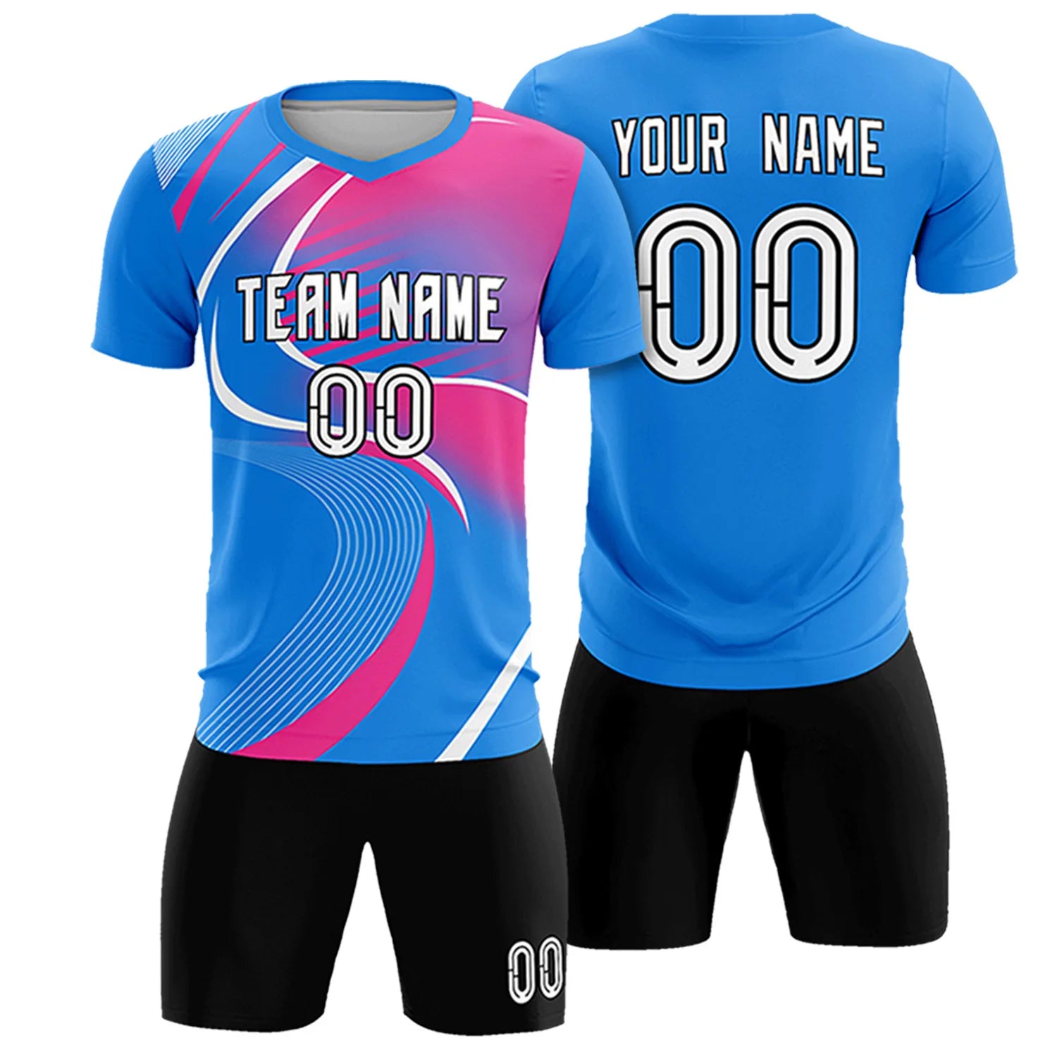 Custom Powder Blue White-Pink Casual Printing Sportswear Soccer Sets Jersey