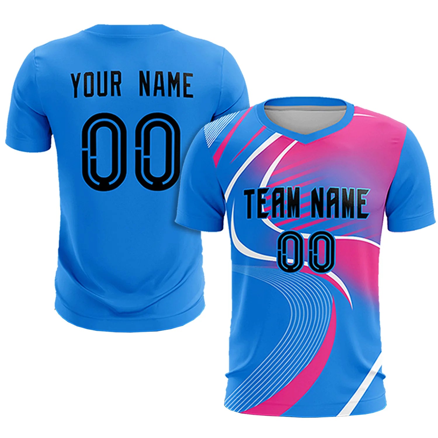 Custom Powder Blue White-Pink Casual Printing Sportswear Soccer Sets Jersey