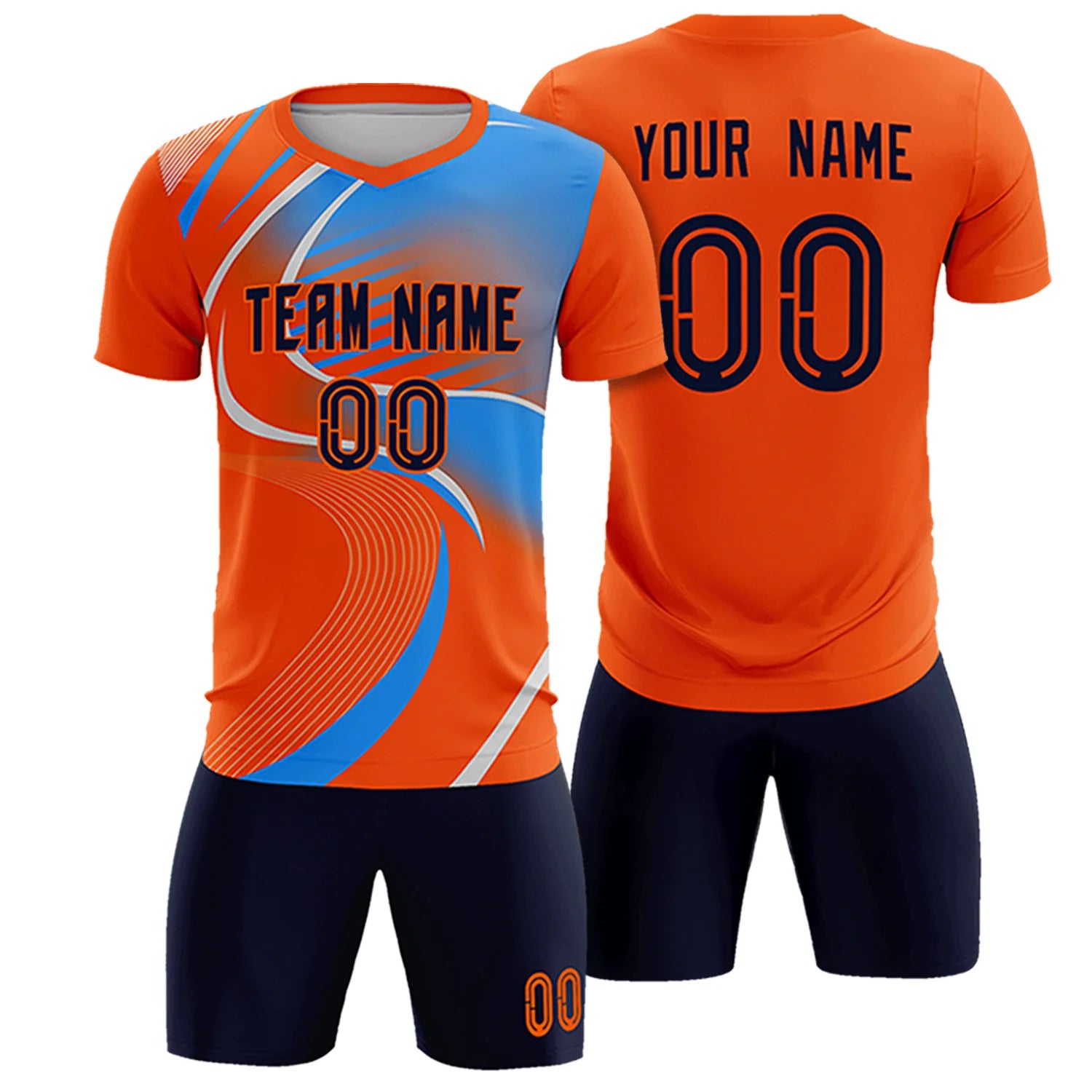 Custom Orange Gray-Light Blue Casual Printing Sportswear Soccer Sets Jersey