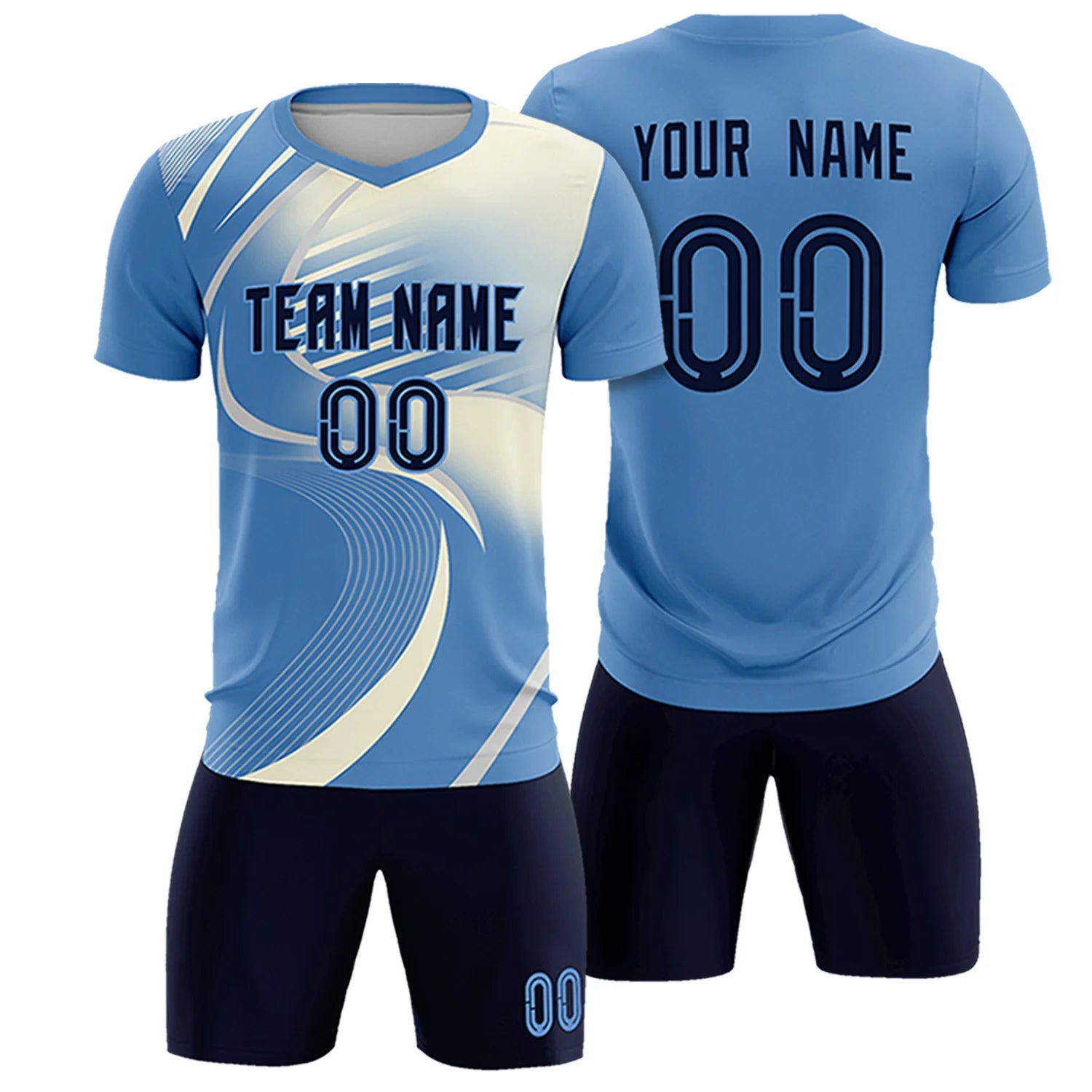 Custom Light Blue Gray-Khaki Casual Printing Sportswear Soccer Sets Jersey