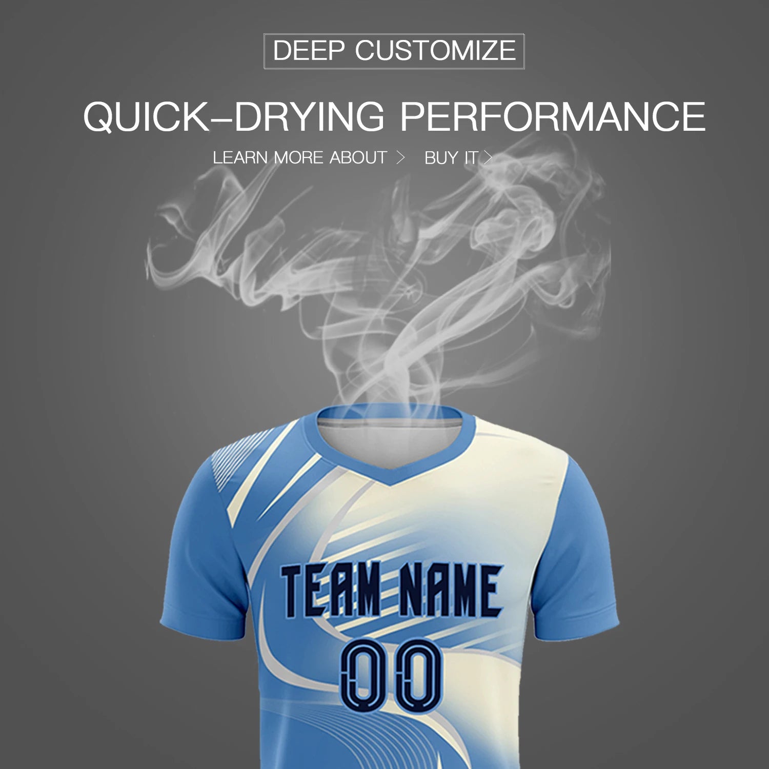 Custom Light Blue Gray-Khaki Casual Printing Sportswear Soccer Sets Jersey