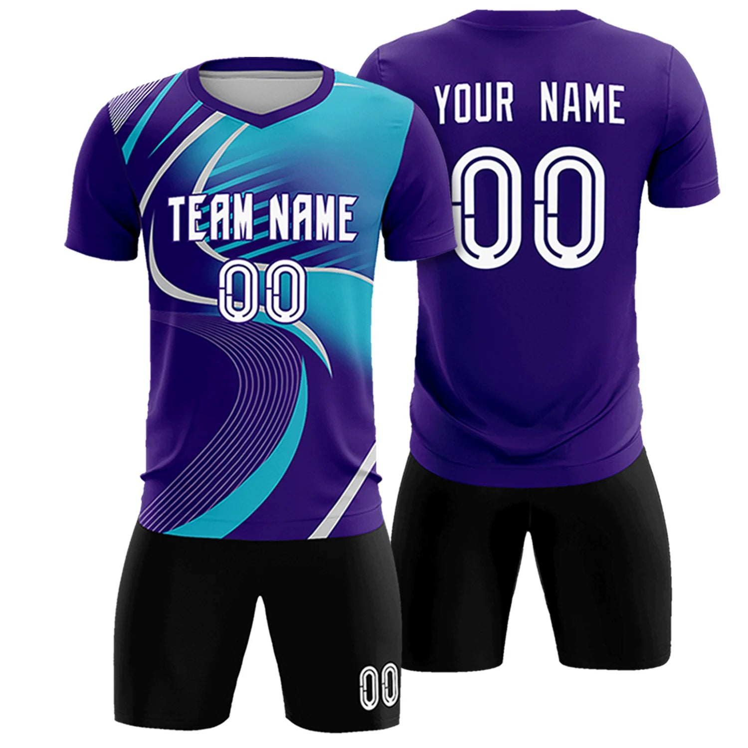 Custom Purple Gray-Aqua Casual Printing Sportswear Soccer Sets Jersey