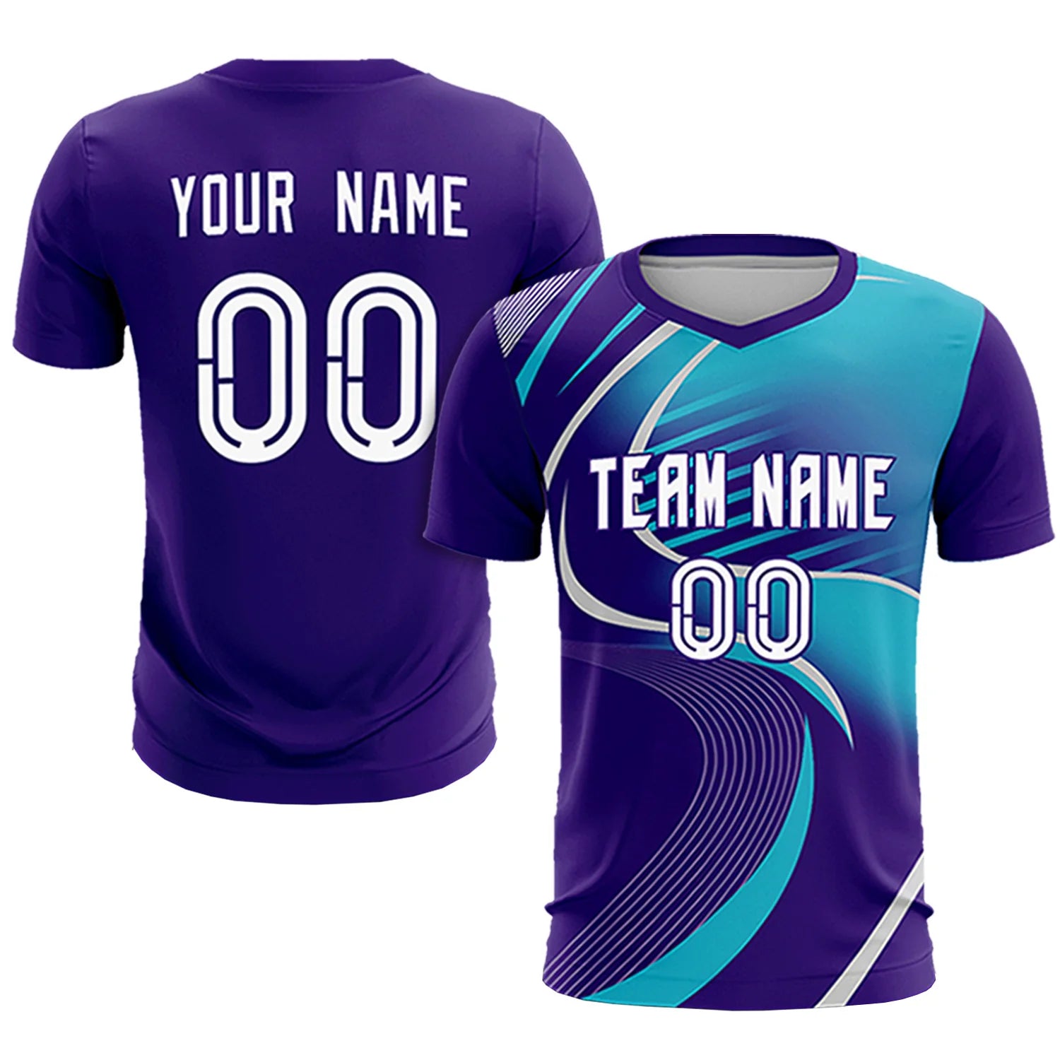 Custom Purple Gray-Aqua Casual Printing Sportswear Soccer Sets Jersey