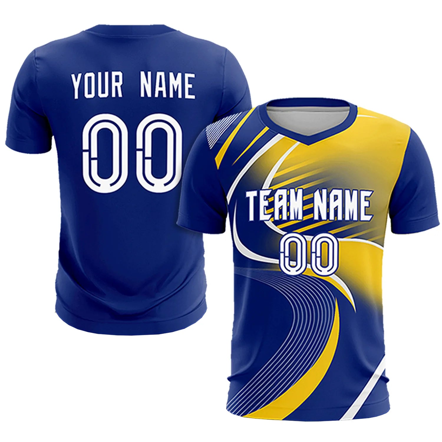 Custom Royal Blue White-Gold01 Casual Printing Sportswear Soccer Sets Jersey