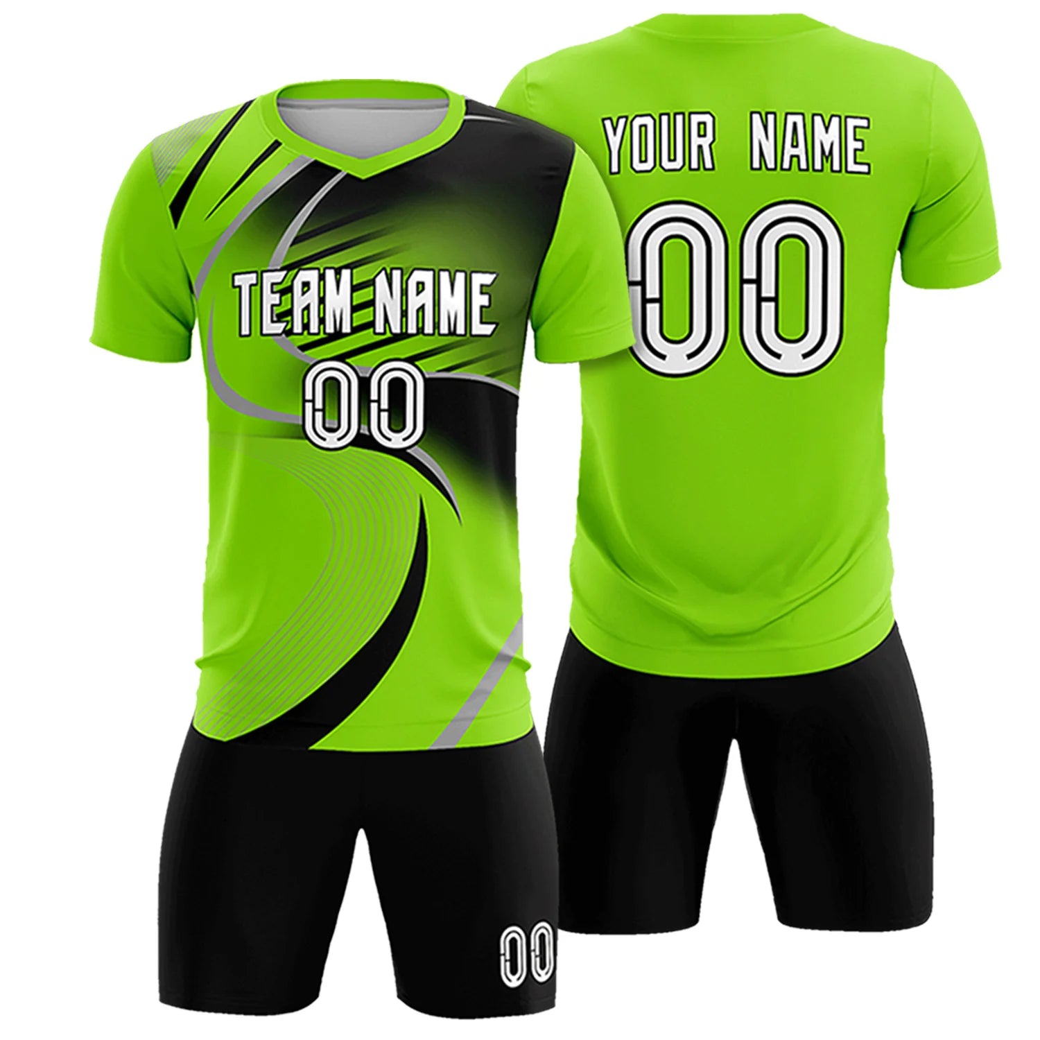 Custom Neon Green Gray-Black Casual Printing Sportswear Soccer Sets Jersey