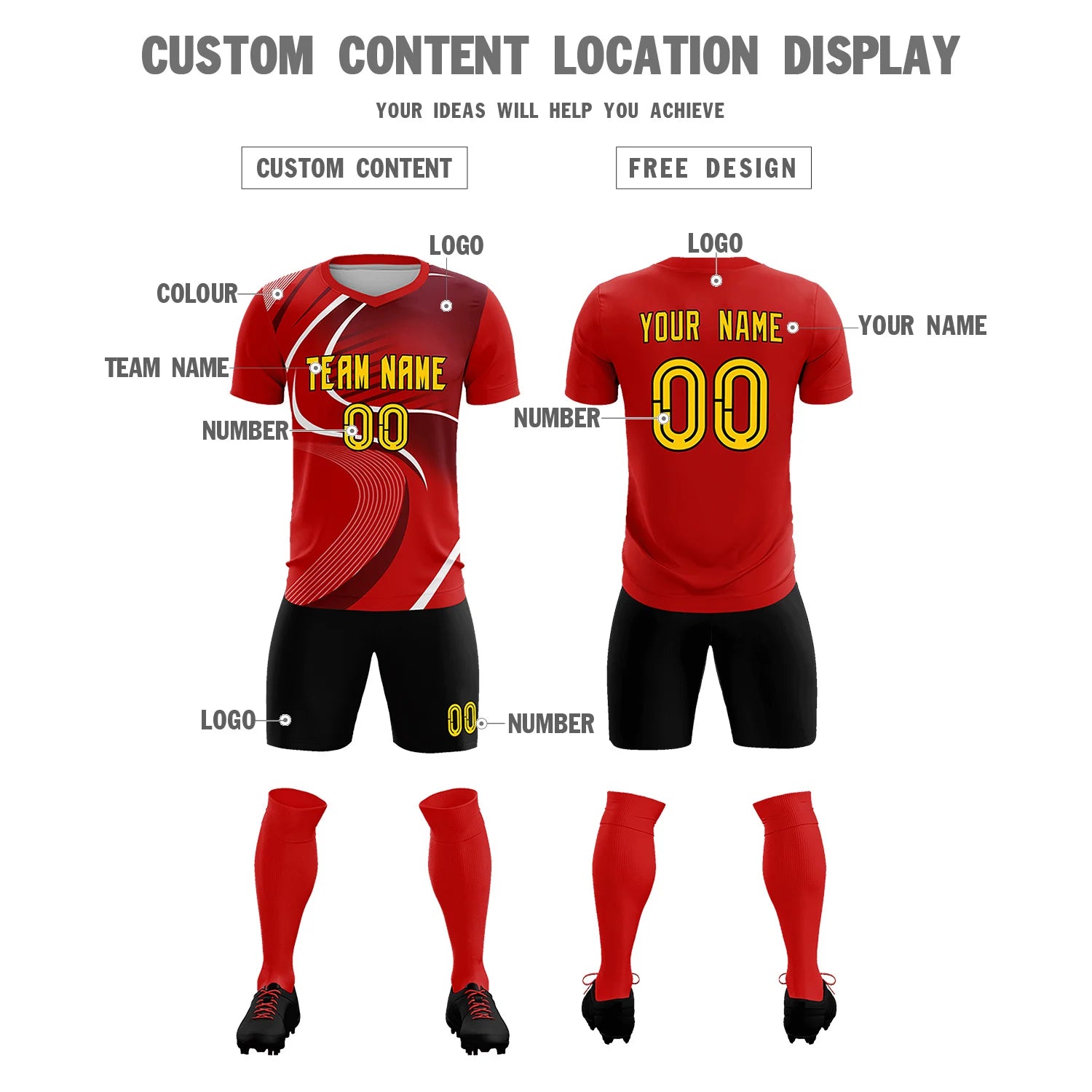 Custom Red White-Crimson Casual Printing Sportswear Soccer Sets Jersey