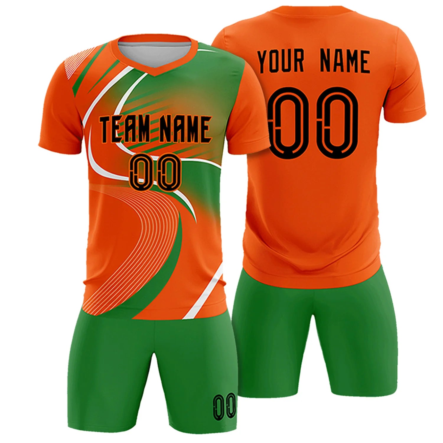 Custom Orange White-Kelly Green Casual Printing Sportswear Soccer Sets Jersey