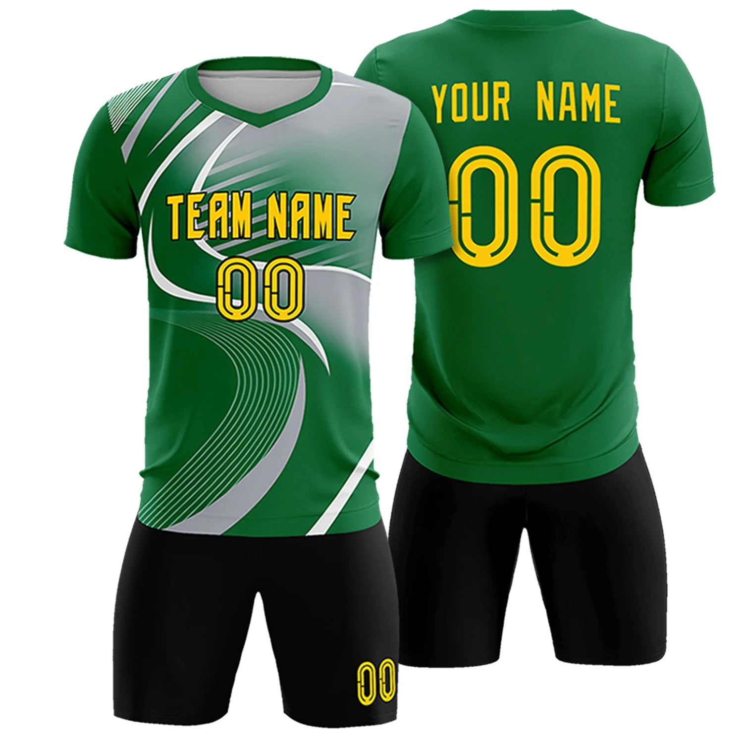 Custom Kelly Green White-Gray Casual Printing Sportswear Soccer Sets Jersey