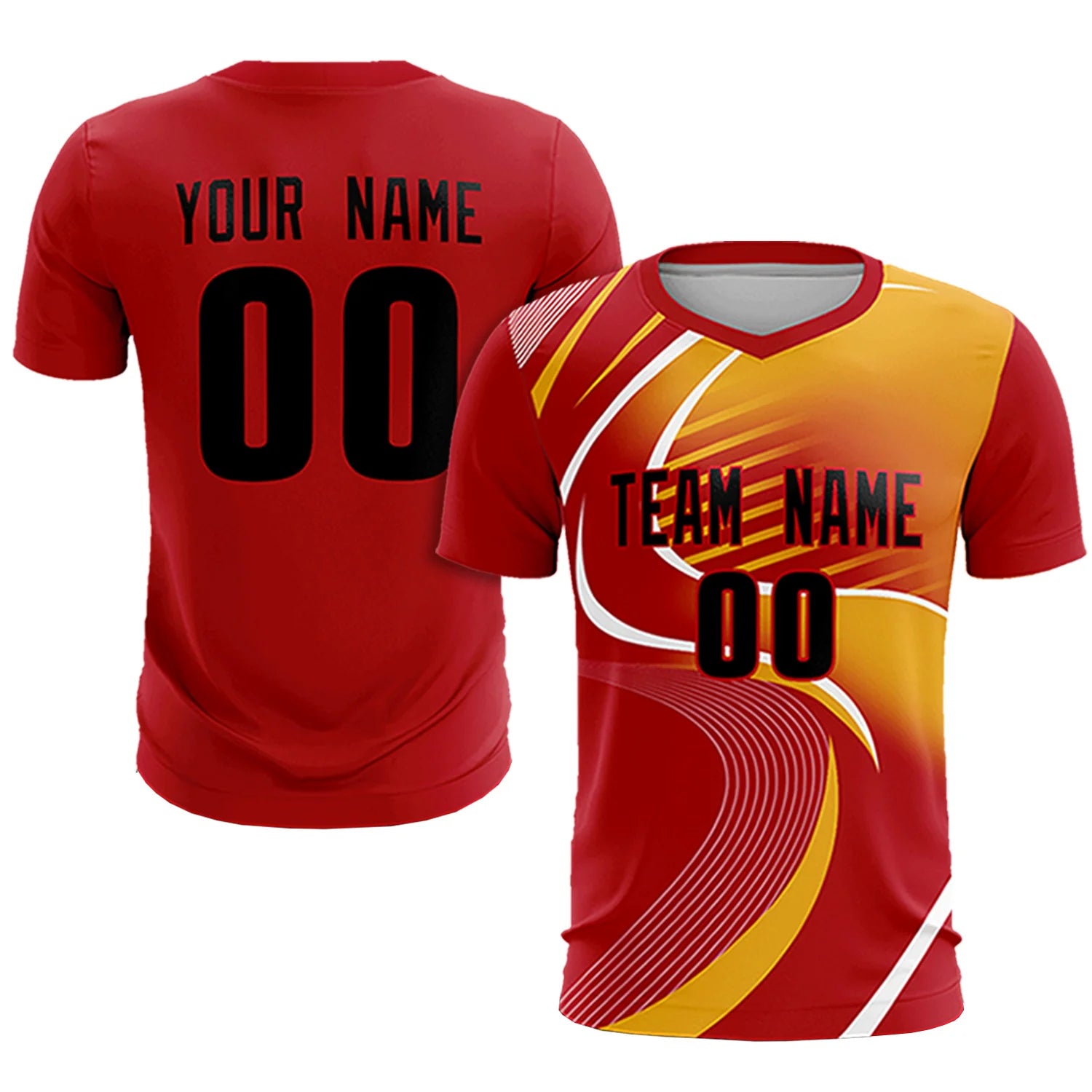 Custom Red White-Yellow Casual Printing Sportswear Soccer Sets Jersey
