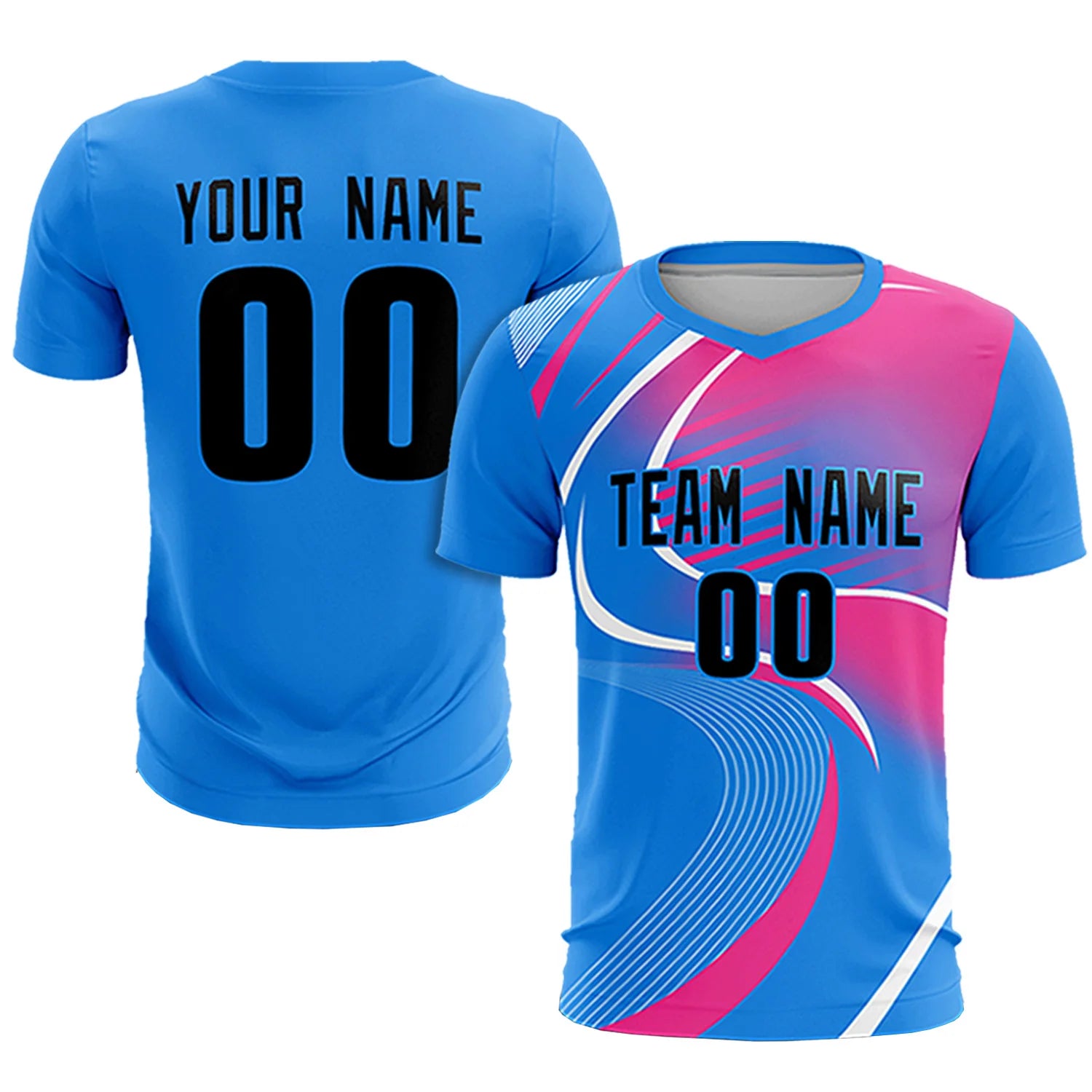 Custom Powder Blue White-Pink Casual Printing Sportswear Soccer Sets Jersey
