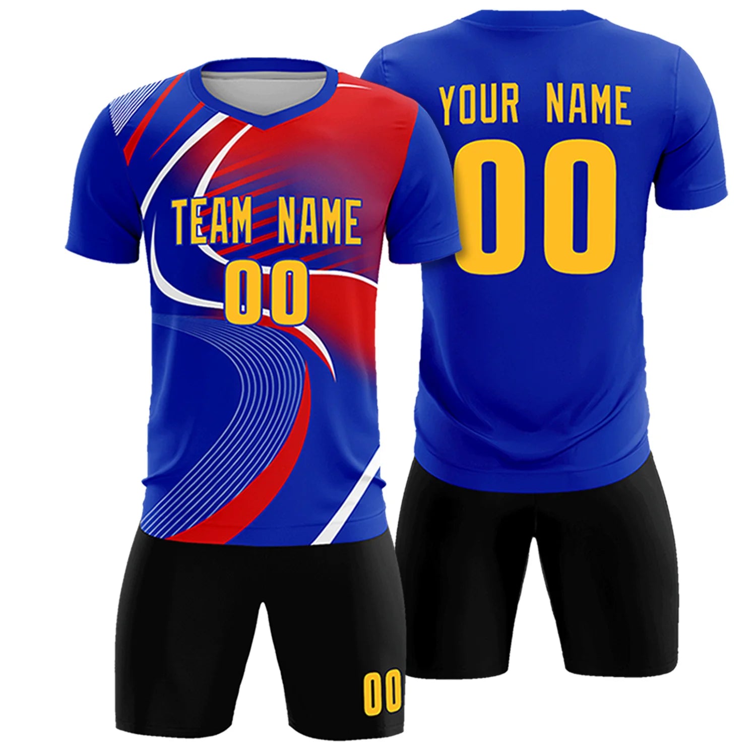 Custom Royal Blue White-Red Casual Printing Sportswear Soccer Sets Jersey