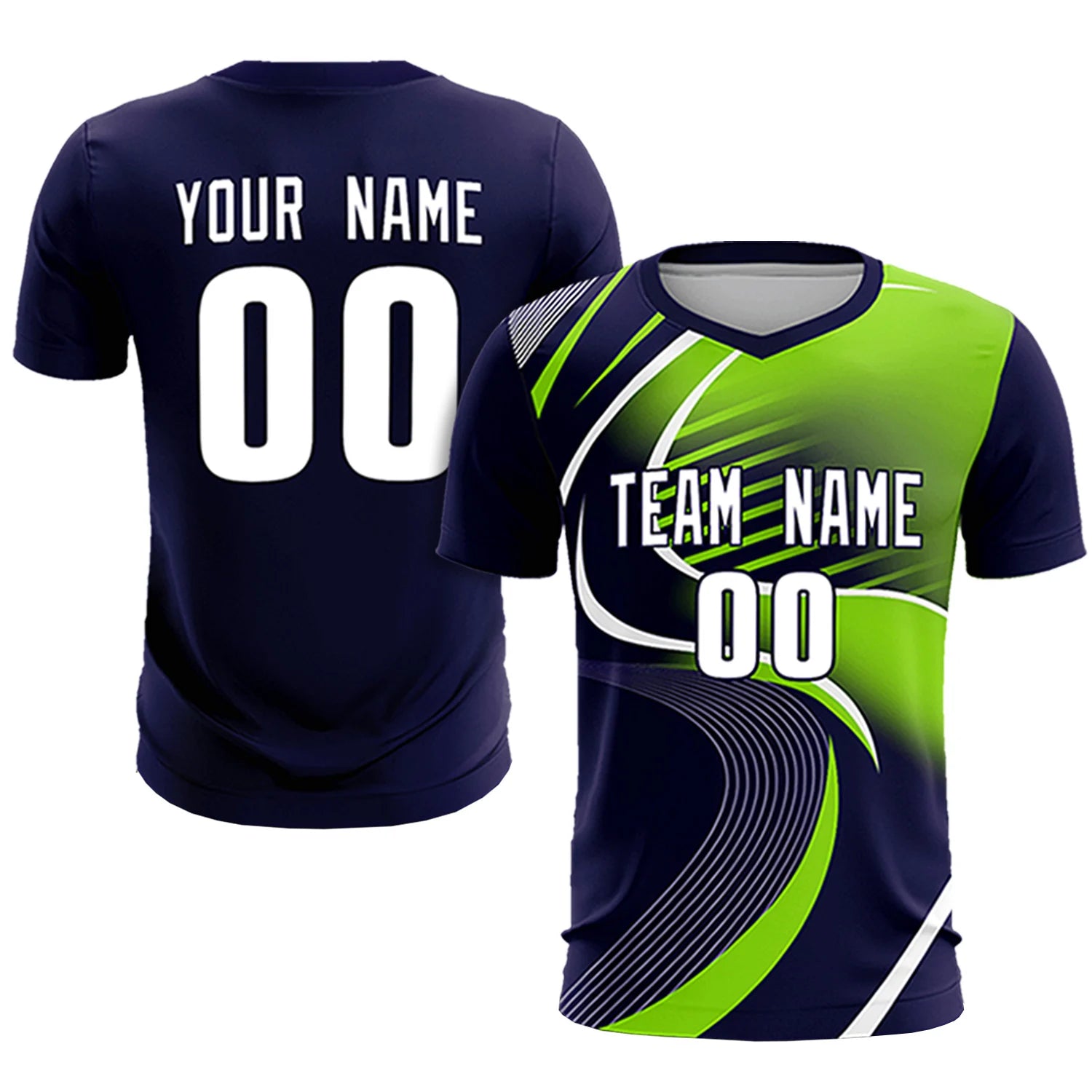 Custom Navy White-Neon Green Casual Printing Sportswear Soccer Sets Jersey