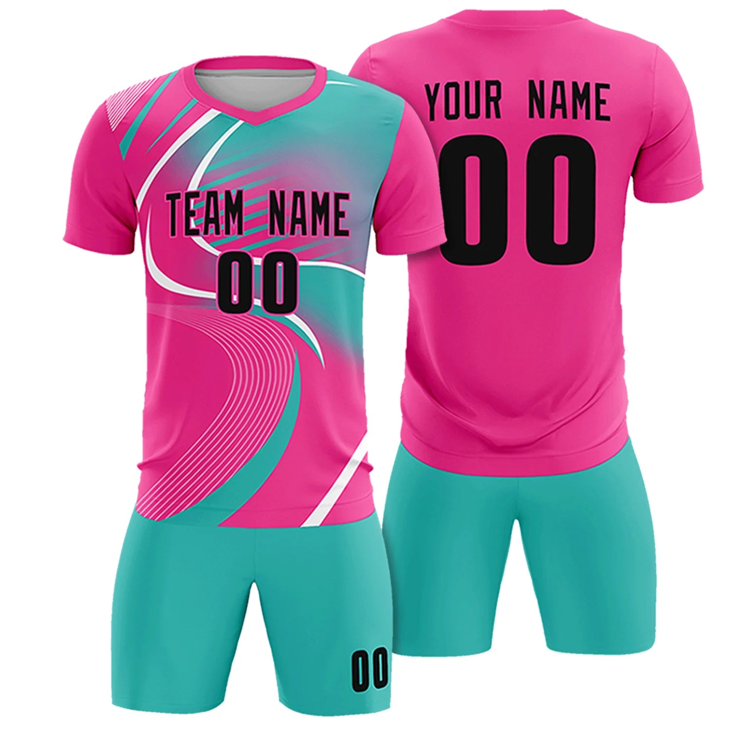 Custom Pink White-Bright Green Casual Printing Sportswear Soccer Sets Jersey