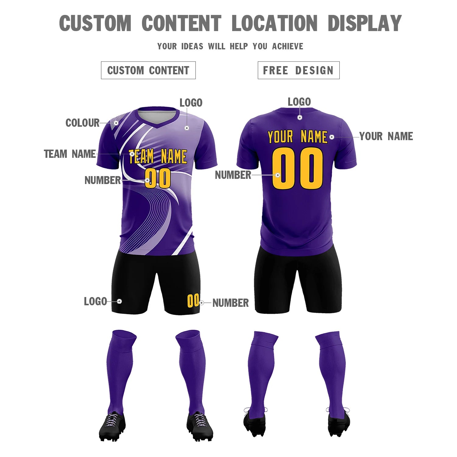 Custom Purple White-Light Purple Casual Printing Sportswear Soccer Sets Jersey