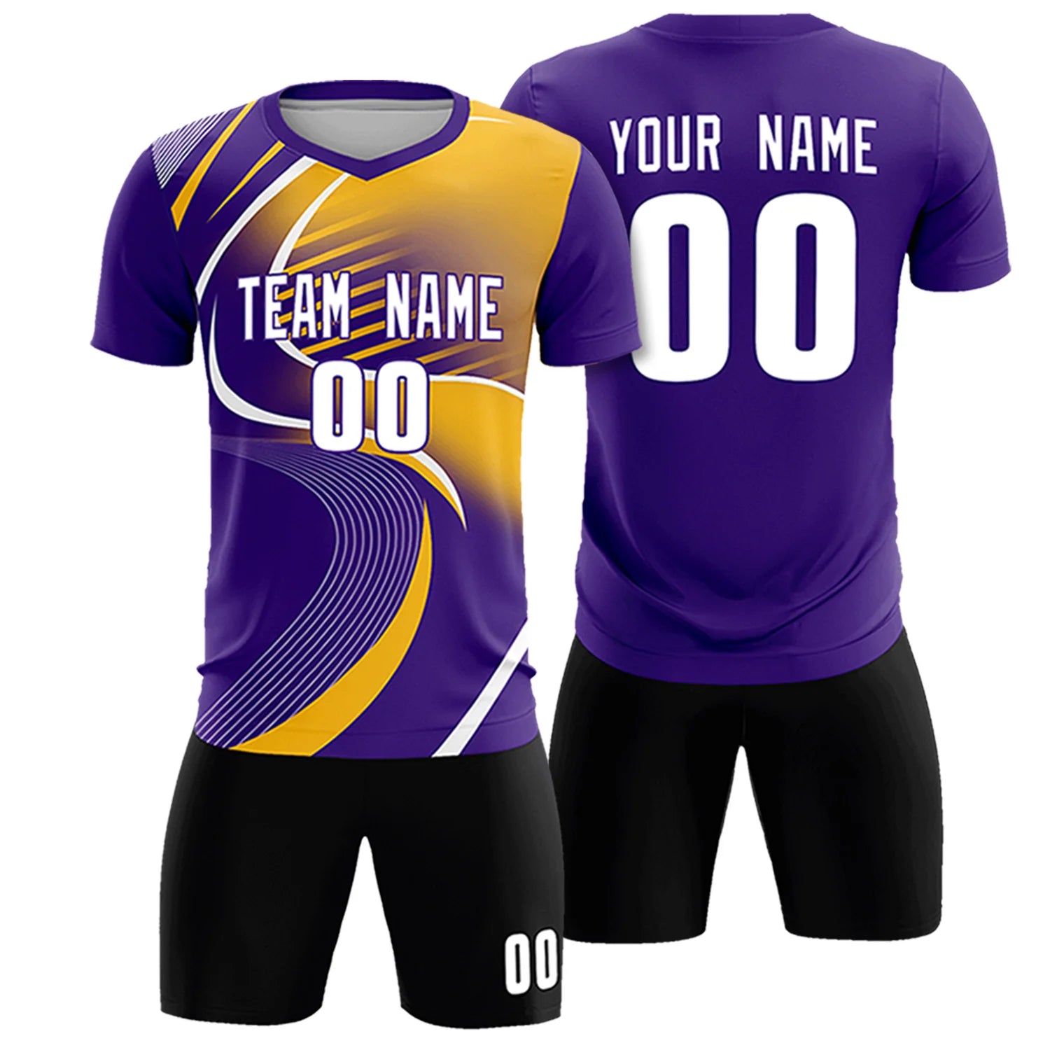 Custom Purple White-Gold01 Casual Printing Sportswear Soccer Sets Jersey