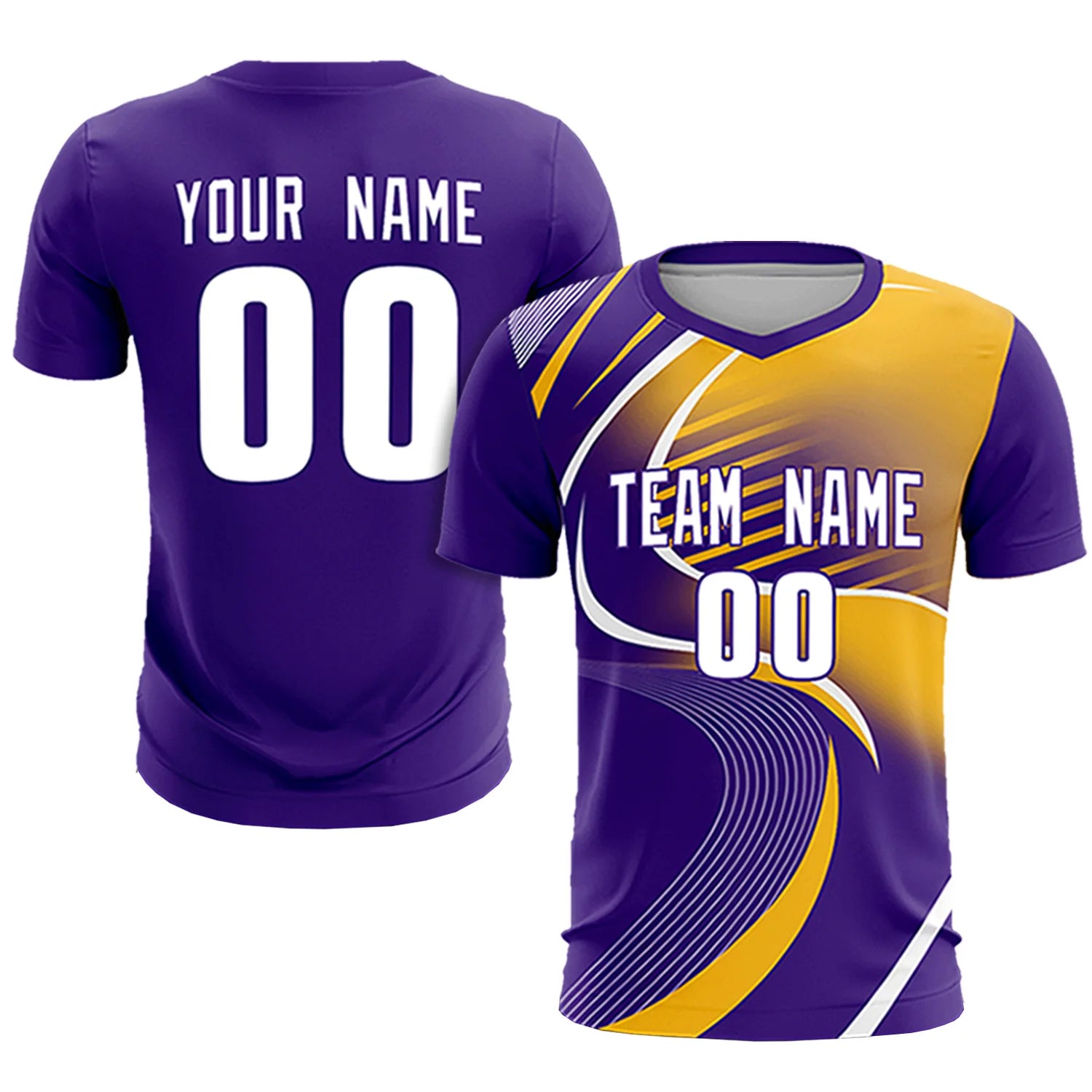 Custom Purple White-Gold01 Casual Printing Sportswear Soccer Sets Jersey