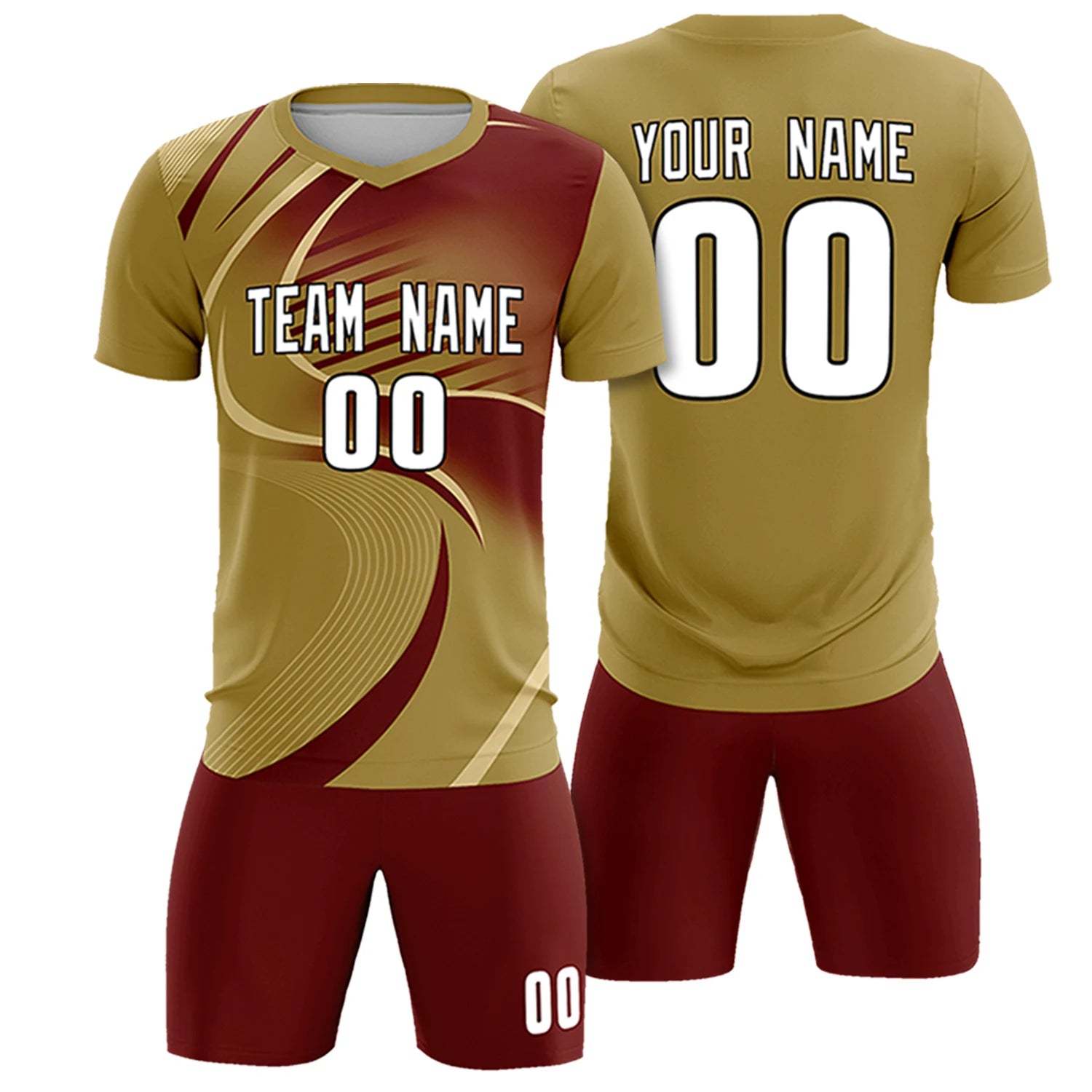 Custom Old Gold Khaki-Crimson Casual Printing Sportswear Soccer Sets Jersey