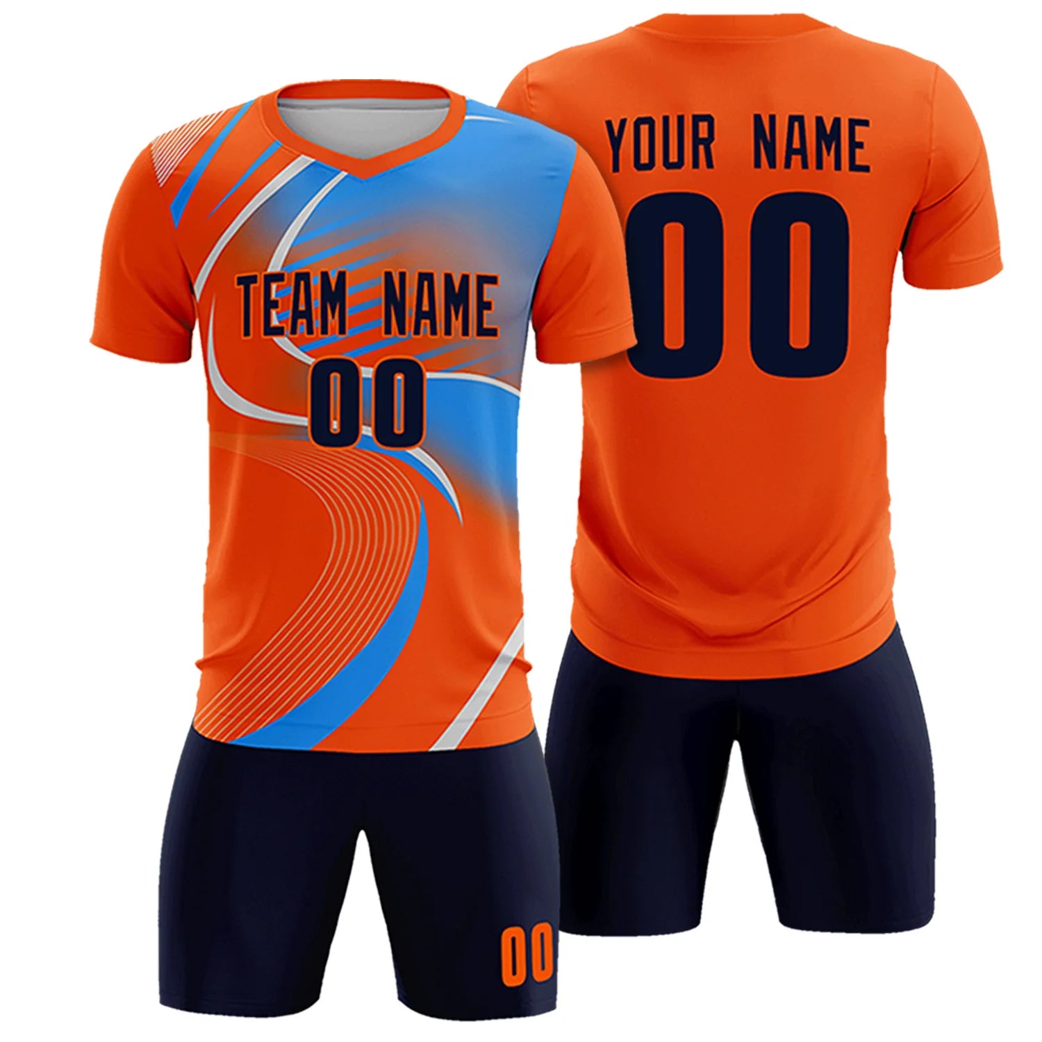 Custom Orange Gray-Light Blue Casual Printing Sportswear Soccer Sets Jersey