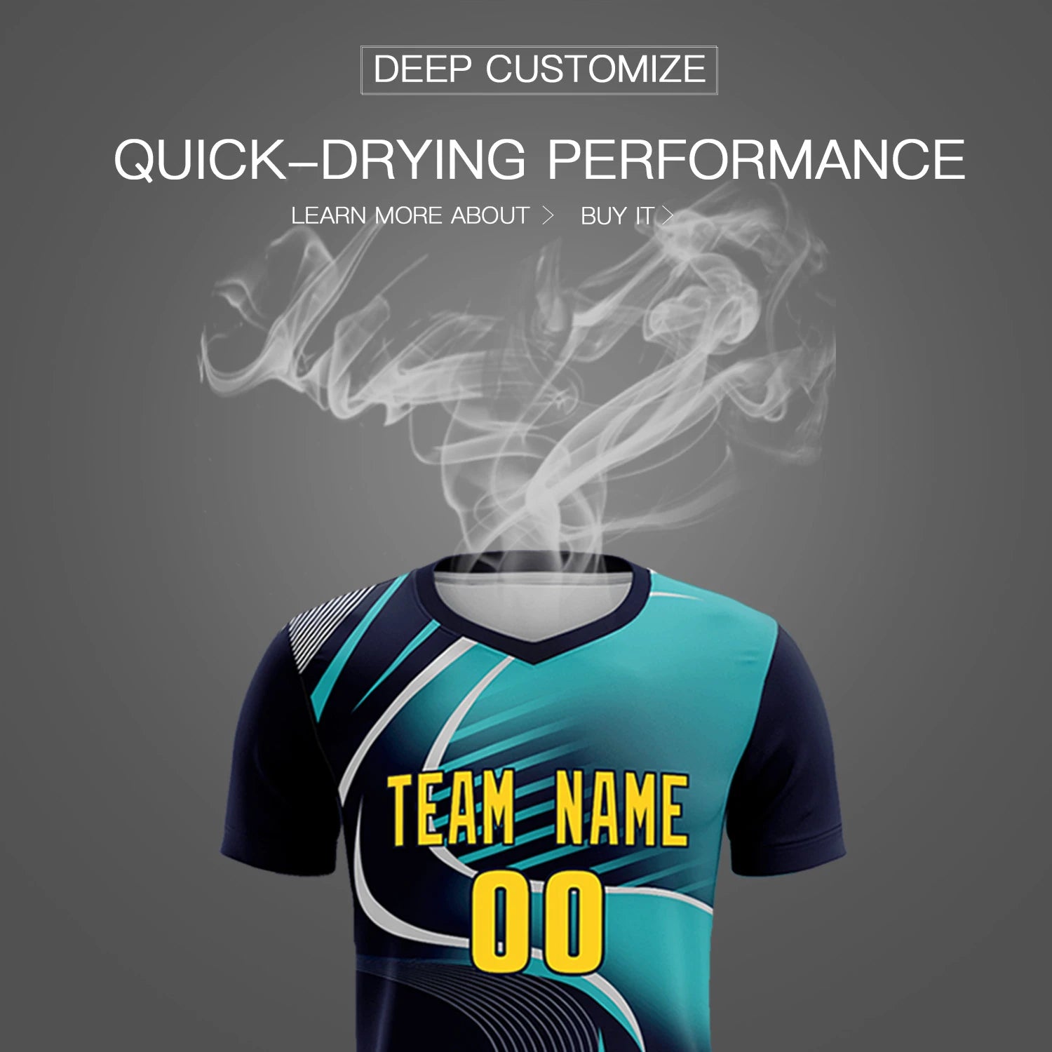 Custom Navy Gray-Aqua Casual Printing Sportswear Soccer Sets Jersey