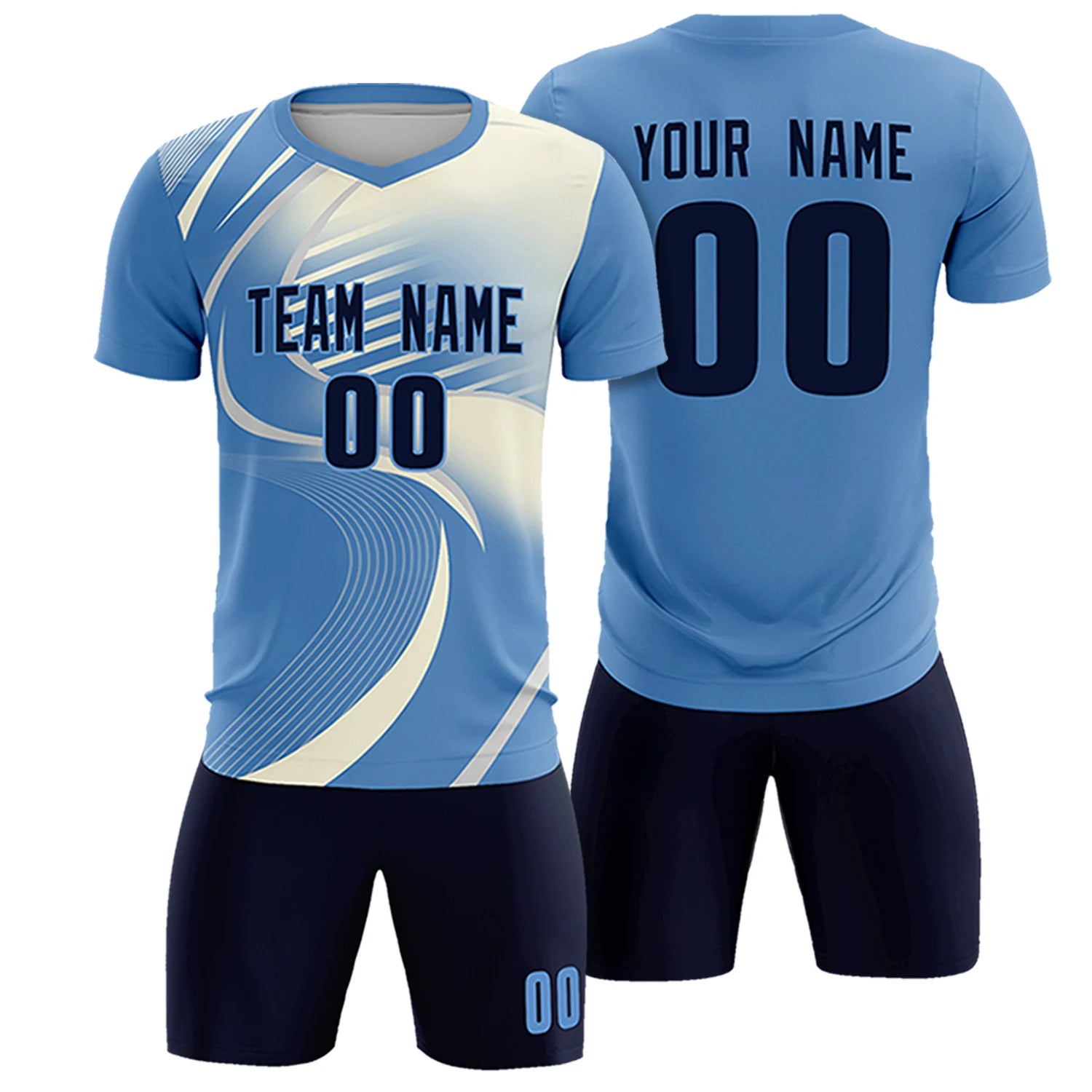 Custom Light Blue Gray-Khaki Casual Printing Sportswear Soccer Sets Jersey
