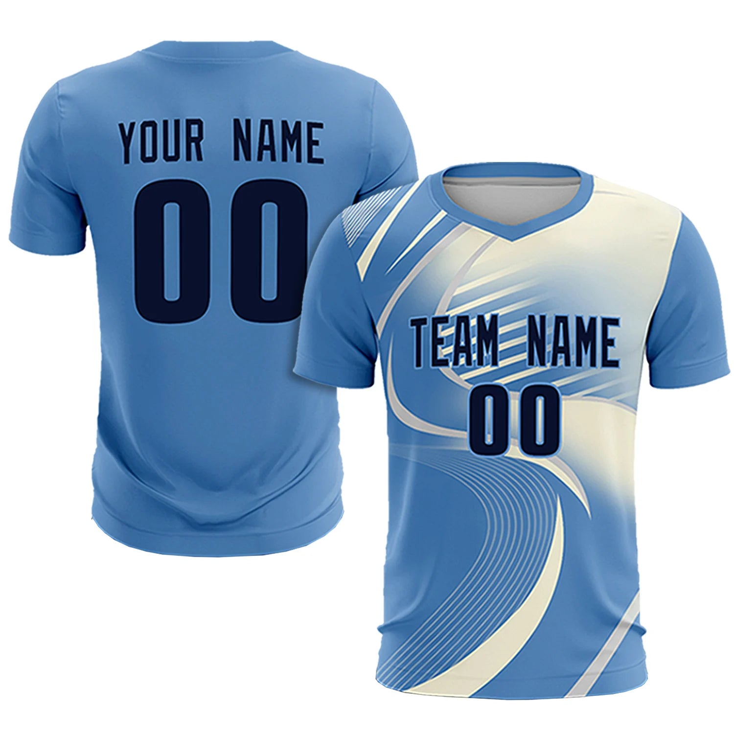Custom Light Blue Gray-Khaki Casual Printing Sportswear Soccer Sets Jersey